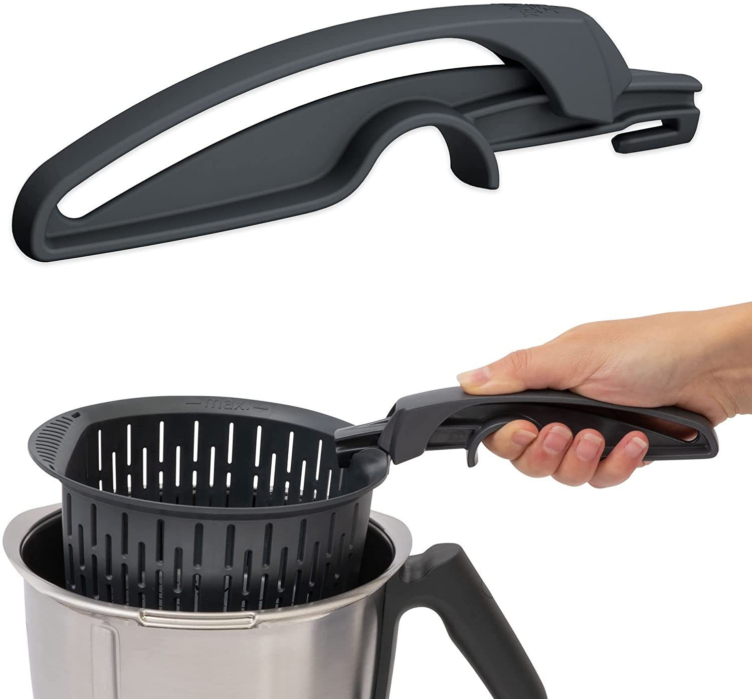 Küchenmaschinen-Adapter KochFix Griff für Thermomix Gareinsatz Garkorb für TM6 TM5 TM31 Innovativer Zangengriff für sicheren Halt beim Herausnehmen einfache Bedienung