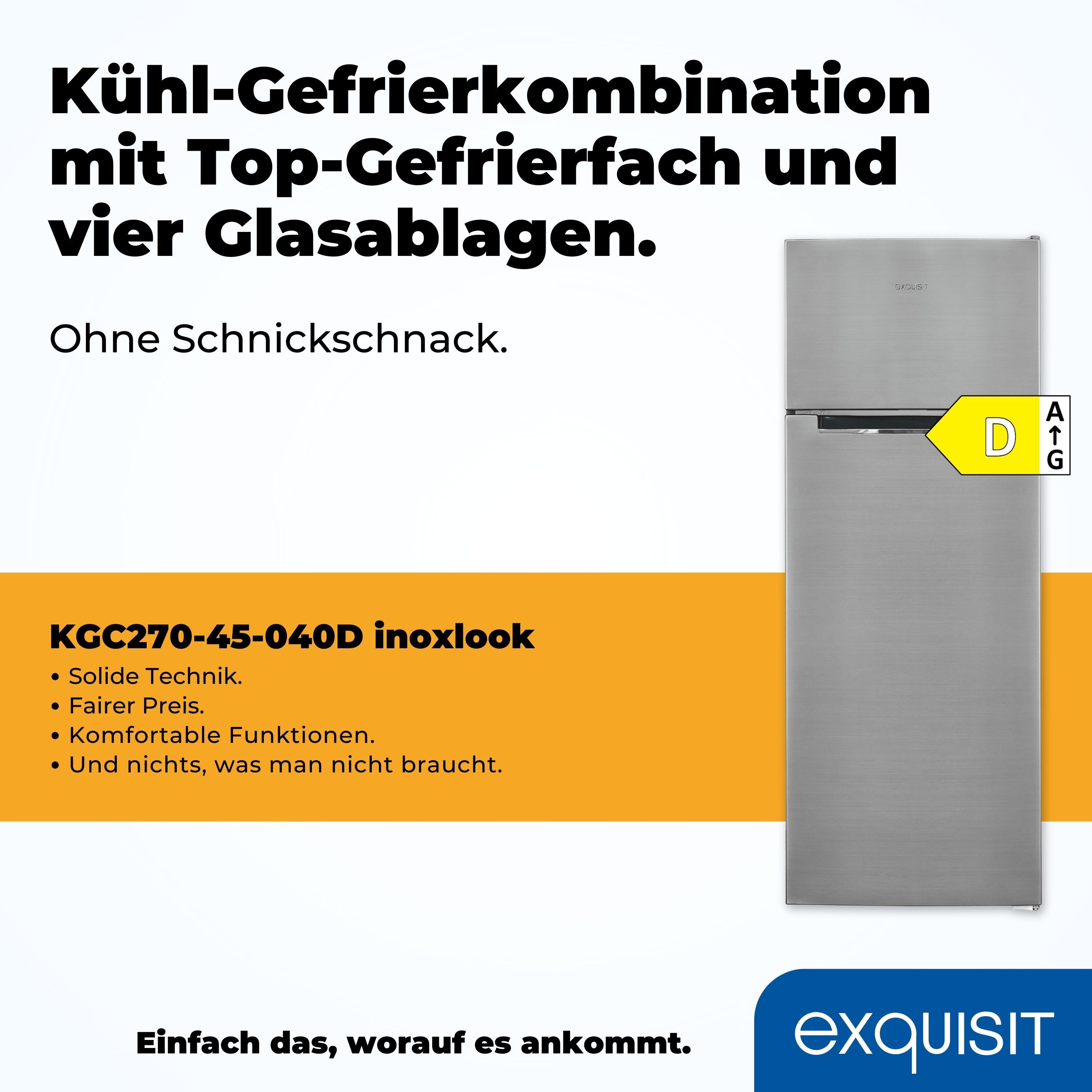 exquisit Kühl-/Gefrierkombination KGC270-45-040D, 142,6 cm hoch, 54,5 cm breit