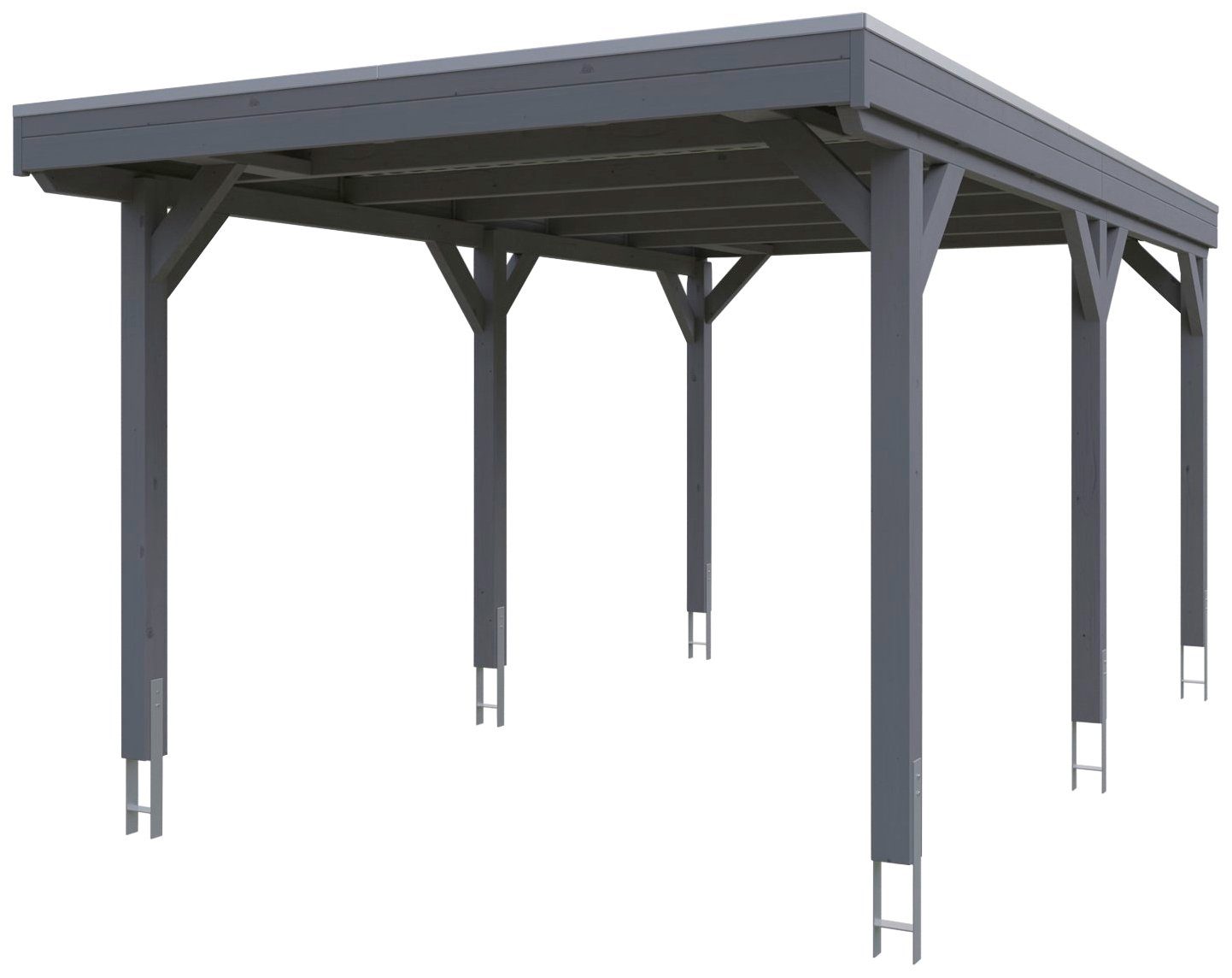 farblich Aluminium-Dachplatten, Einzelcarport Grunewald, 321x554 Flachdach BxT: schiefergrau Aluminiumdach, 289 mit Skanholz cm, Einfahrtshöhe, cm in mit behandelt