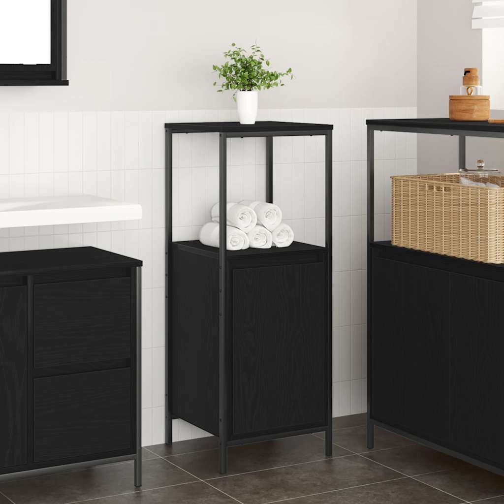 vidaXL Badezimmerspiegelschrank Badschrank mit Regalen Schwarz Eichen-Optik 36x35x95 cm (1-St)