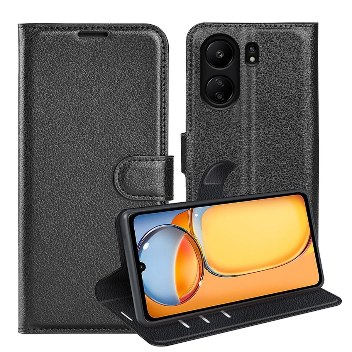 Wigento Smartphone-Hülle Für Xiaomi Redmi 13C Handy Tasche Wallet Premium Schutz Hülle Cover