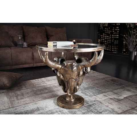 riess-ambiente Couchtisch MATADOR 56cm bronze, Wohnzimmer · Metall · rund · Stierkopf · Glasplatte · Wild-West Stil