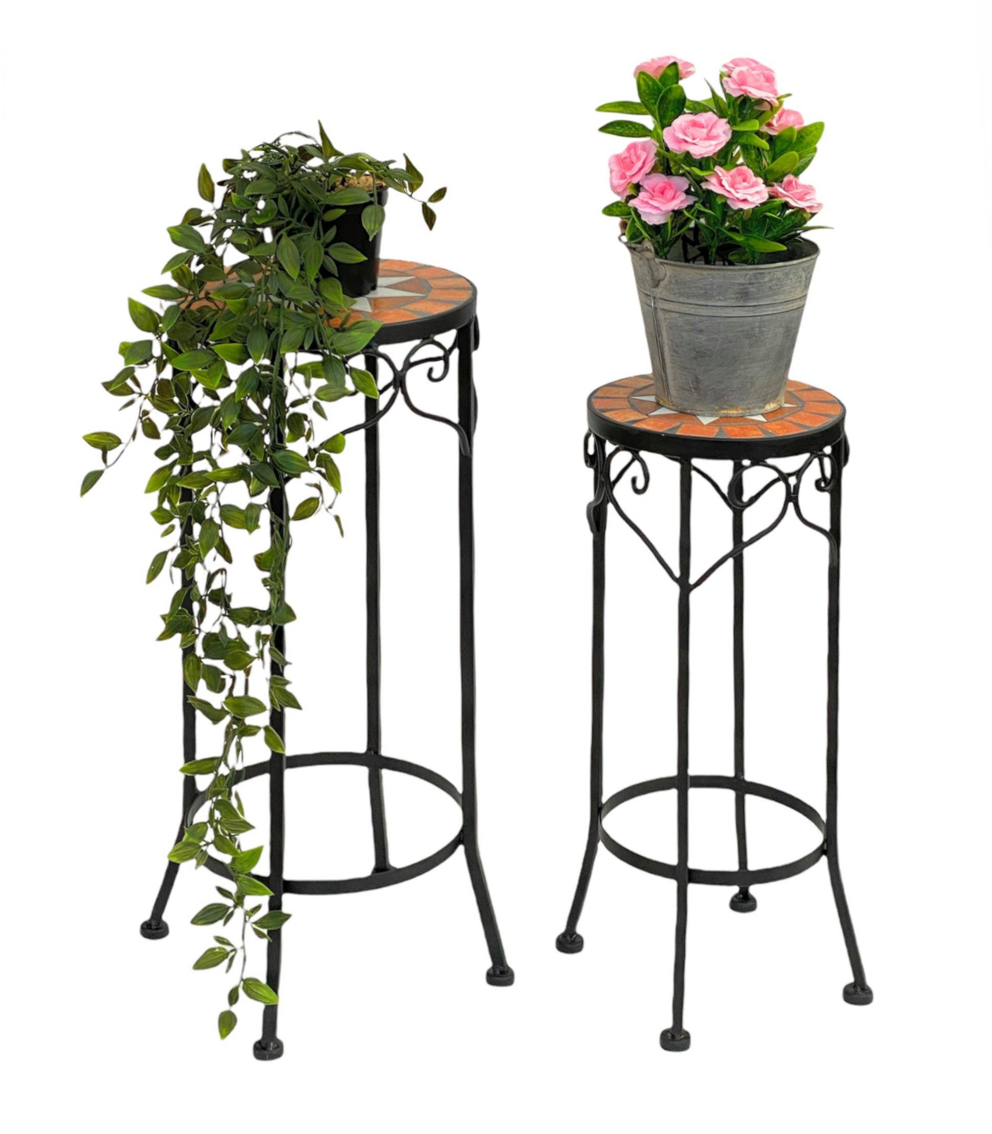 DanDiBo Blumenhocker Mosaik Rund 2er Set 46 und 54 cm Blumenständer, 12011 Beistelltisch Pflanzenständer Mosaiktisch