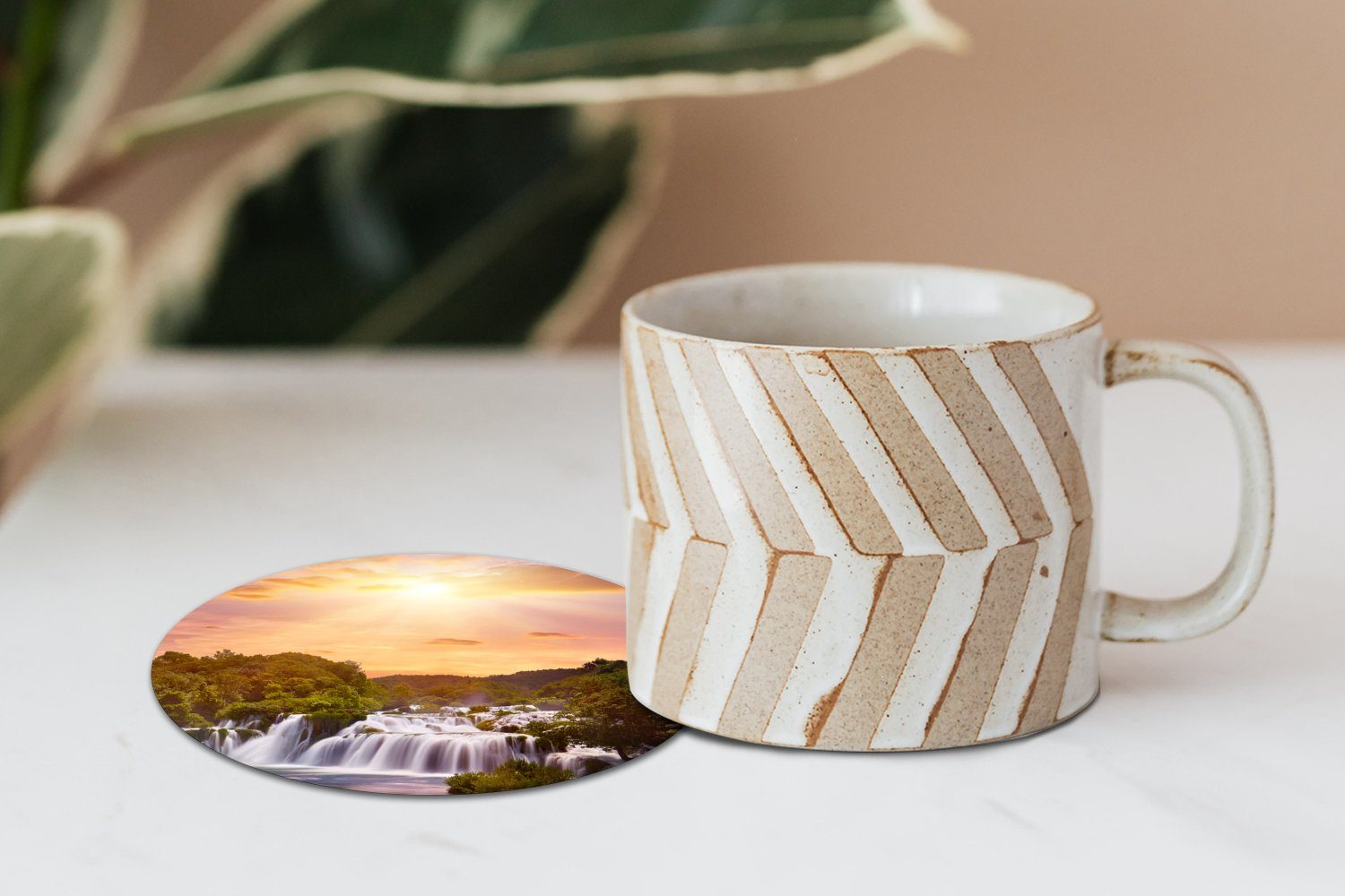 Glasuntersetzer Sonnenuntergang, MuchoWow für Gläser, Landschaft - 6-tlg., - Getränkeuntersetzer, Wolken - Tasse, Becher - Wasserfall Tassenuntersetzer, Zubehör Korkuntersetzer, Sonne