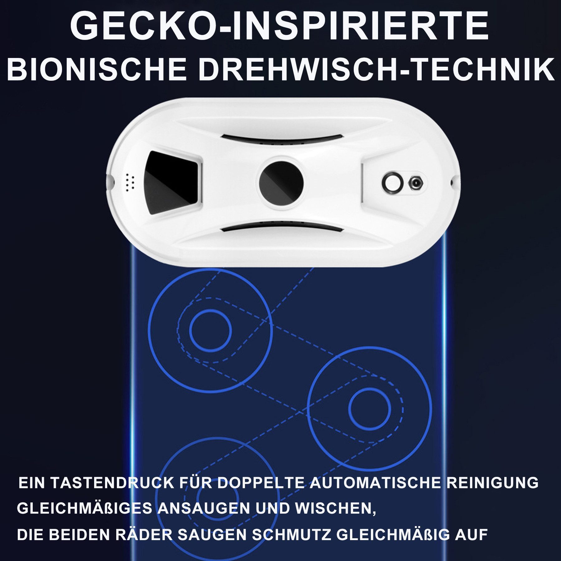 Senmudi Fensterputzroboter Fensterputzroboter,5000PA Elektrischer Fensterputzer mit Fernbedienung, Kantenerkennung, ohne Wasser-Sprühfunktion, für Innen/Außenfenster