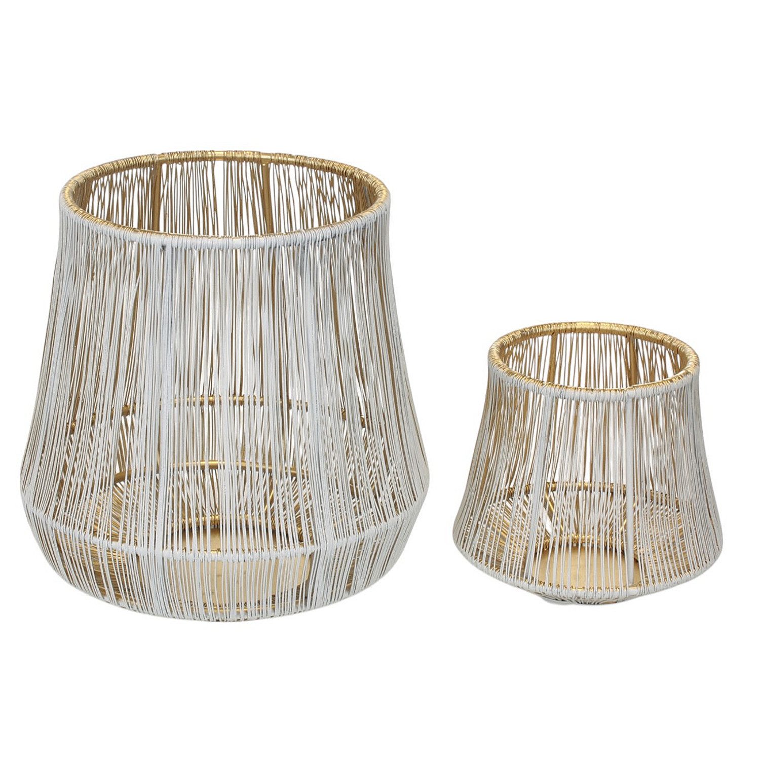 Macosa Home Windlicht 2er Set Metall Weiß Gold modern Dekoration Kerzenhalter (Tischdekoration, Kerzenhalter Kerzenständer Kerzenlicht), Tischdeko Garten Metallwindlicht Drahtwindlicht