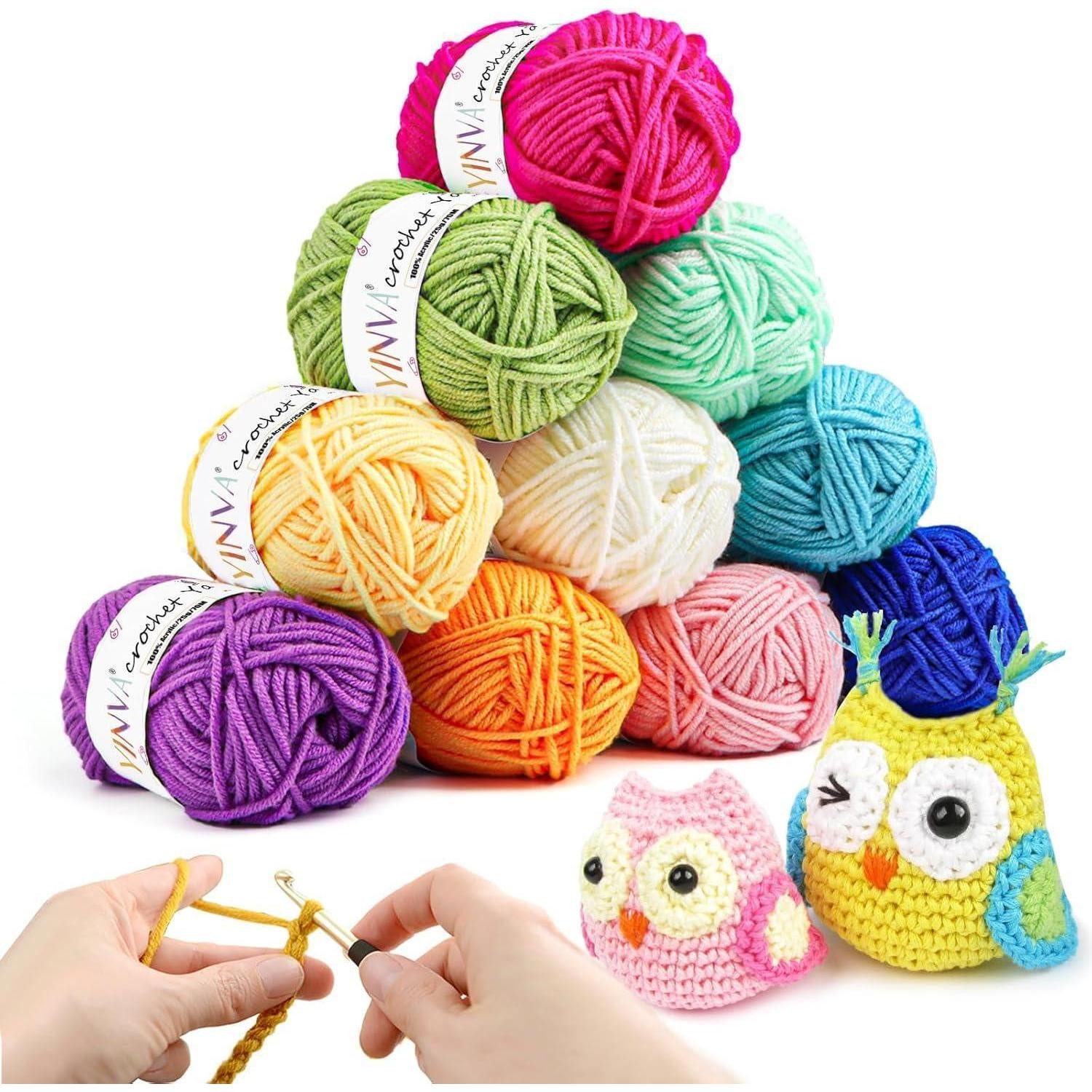 LuxusKollektion Häkelnadeln Häkelgarn Set 10 Farben 25g Acryl Wolle Häkeln Stricken Handwerk 70m