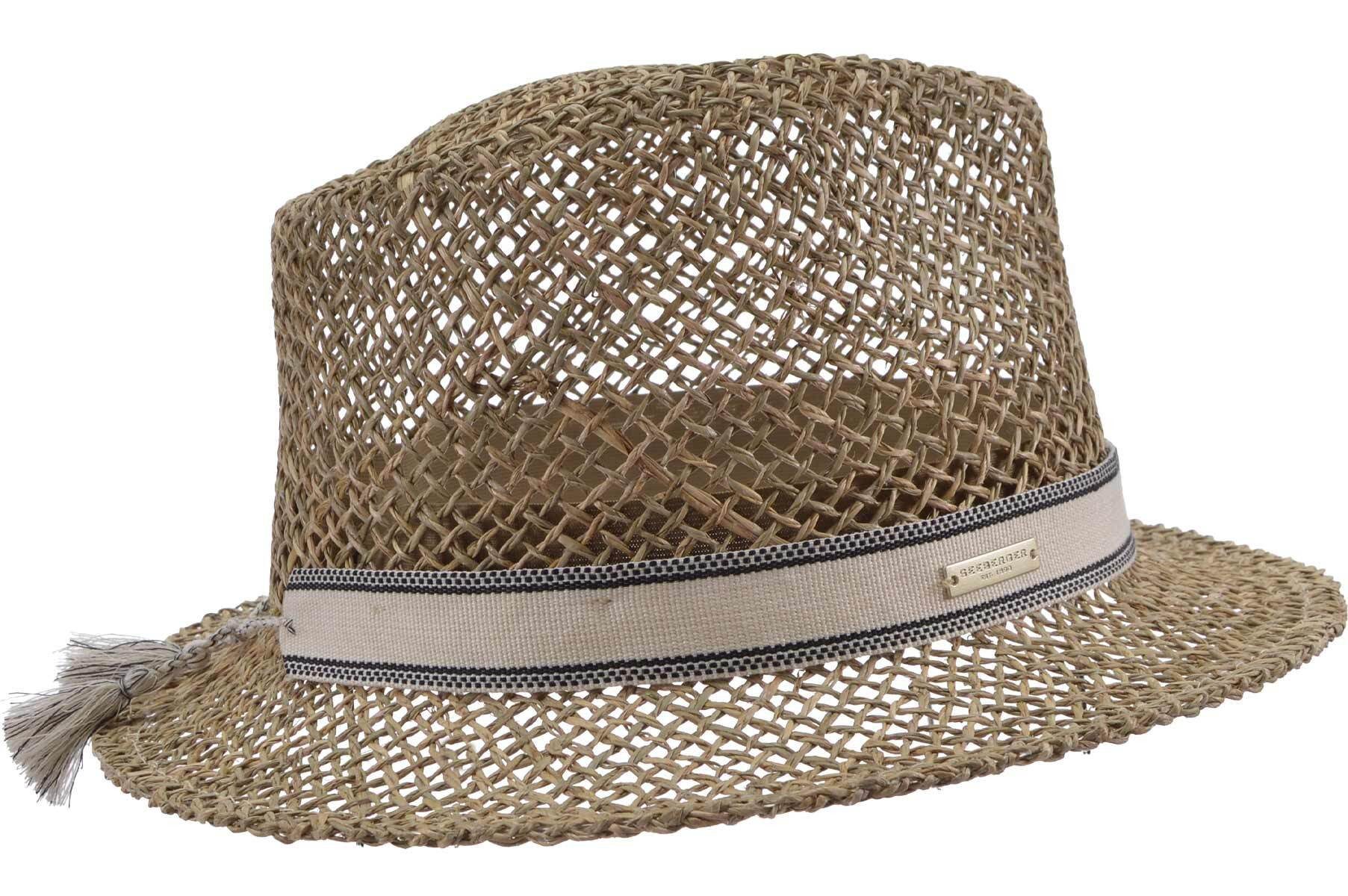 Strohhut Seegras Fedora mit besonderem Band 55723-1