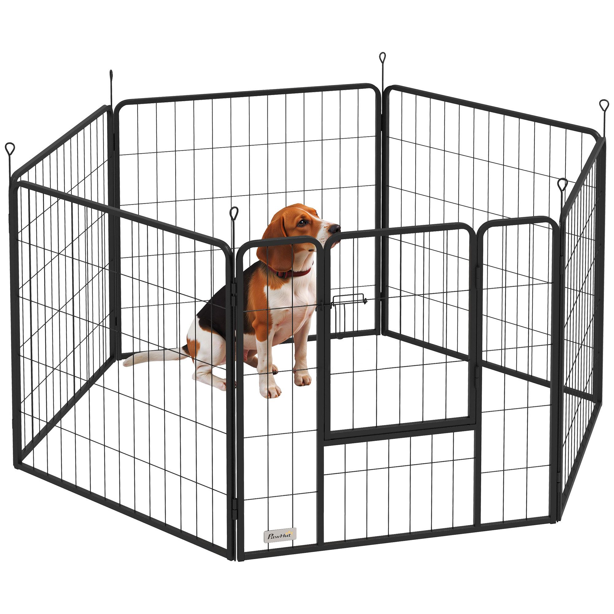 PawHut Freigehege Welpenauslauf 80 cm Hoch, 6-TLG. Hundelaufstall DIY Welpenlaufstall, mit Tür, für kleine bis mittelgroße Hunde, Stahl, Grau