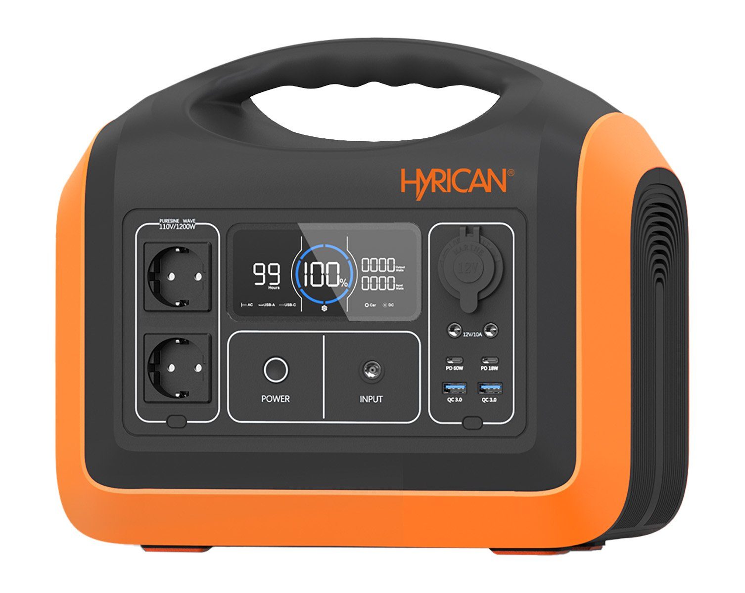 Hyrican UPP-1200 / 1200 Watt, 992 Wh, LiFePO4, tragbarer Akku/Batterie Powerstation für Camping, Garten, Reisen 310000 mAh (1 St), mobiles Ladezentrum für Not-& Stromversorgung