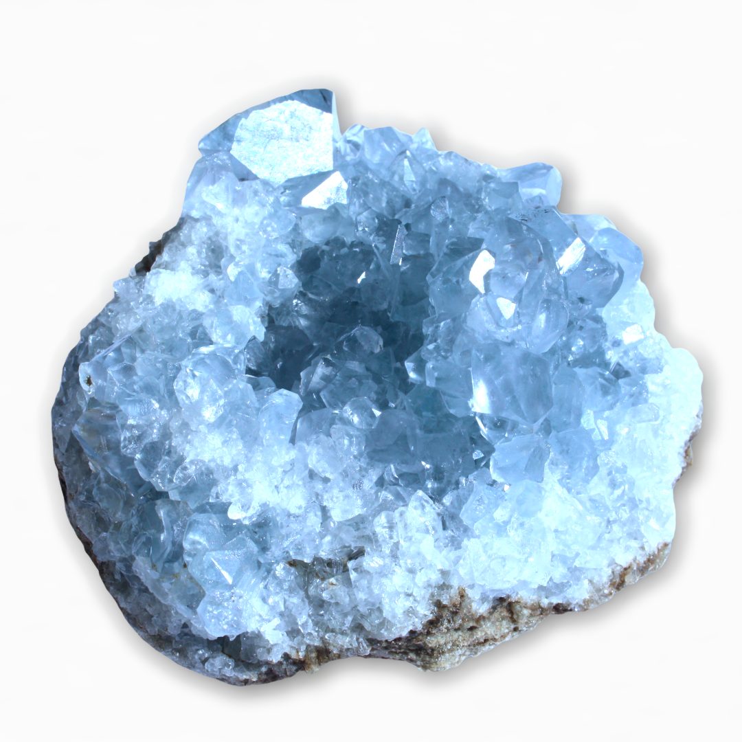 Steinfixx® Edelstein Coelestin Kristall I funkelnder Blickfang I 200-250 gr., (AAA-Qualität Madagaskar, 1-St., Edelstein), ca. 50x40x40mm