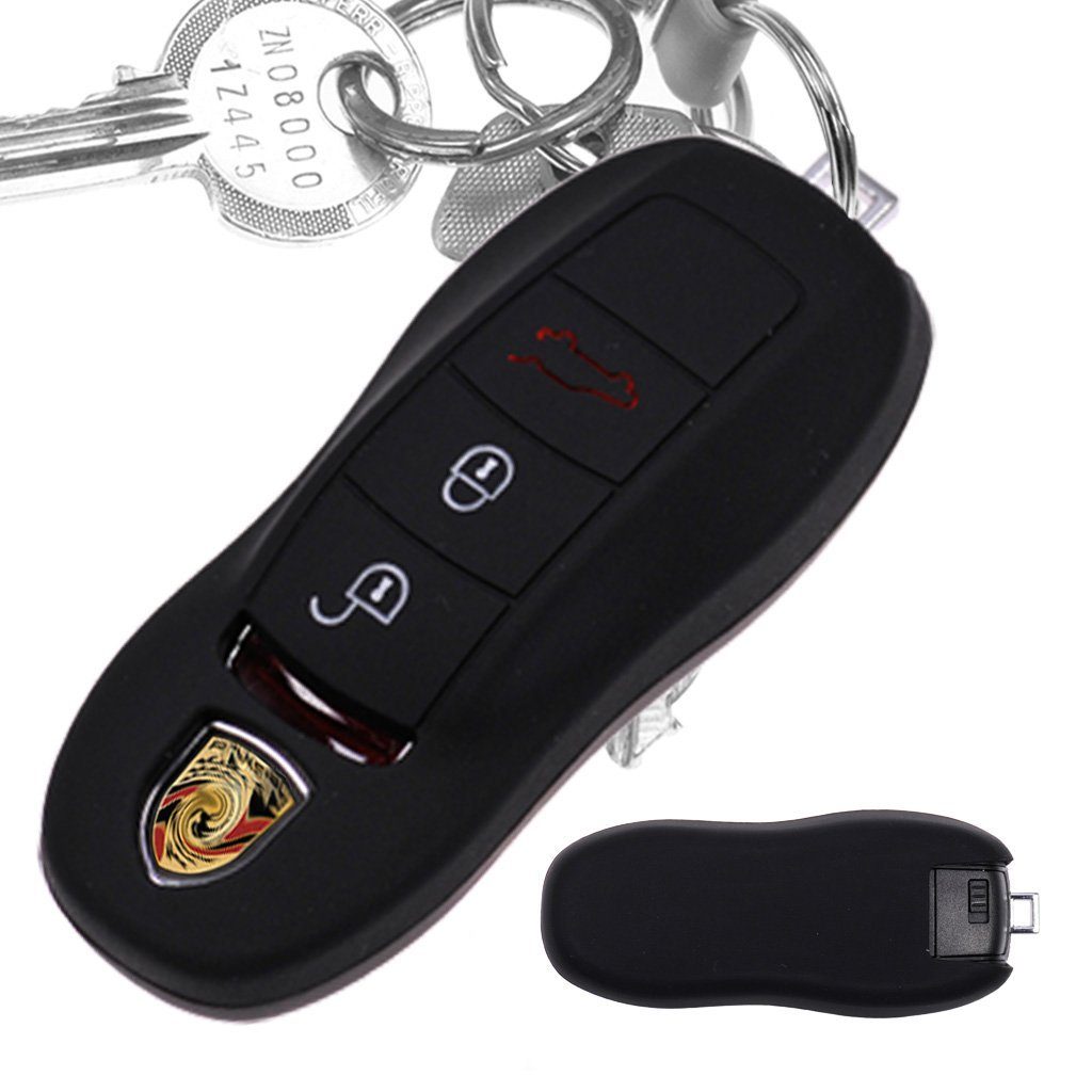 mt-key Schlüsseltasche Autoschlüssel Softcase Silikon Schutzhülle Schwarz, für Porsche 718 982 981 991 911 Macan Cayman Boxster 3 Tasten KEYLESS