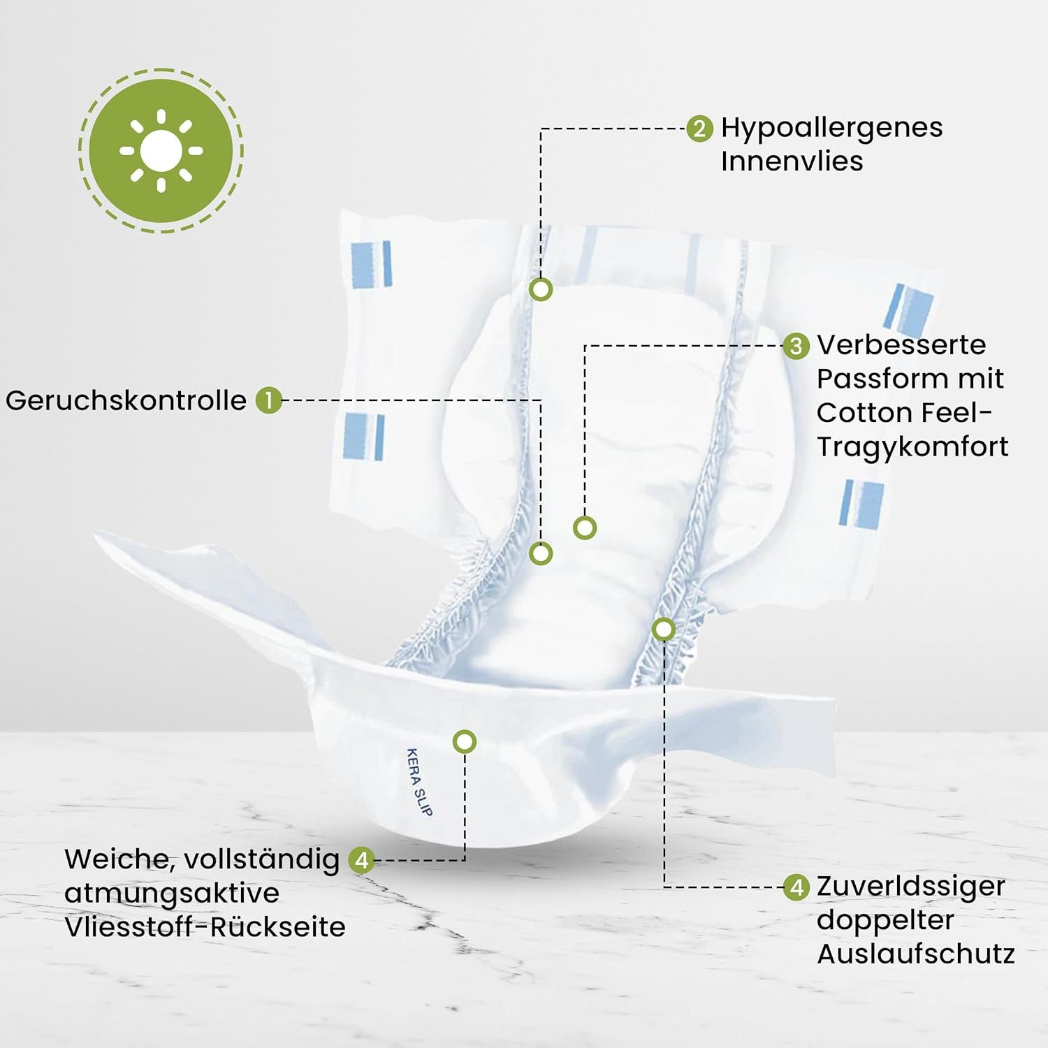 Kera Windeln Inkontinenz Slip MAXI NIGHT - saugstarke Windeln für Erwachsene (saugstarke Windeln für Erwachsene, 20-St., auslaufsichere und atmungsaktive Erwachsenen Windel Cotton Feel), für den alltäglichen Gebrauch