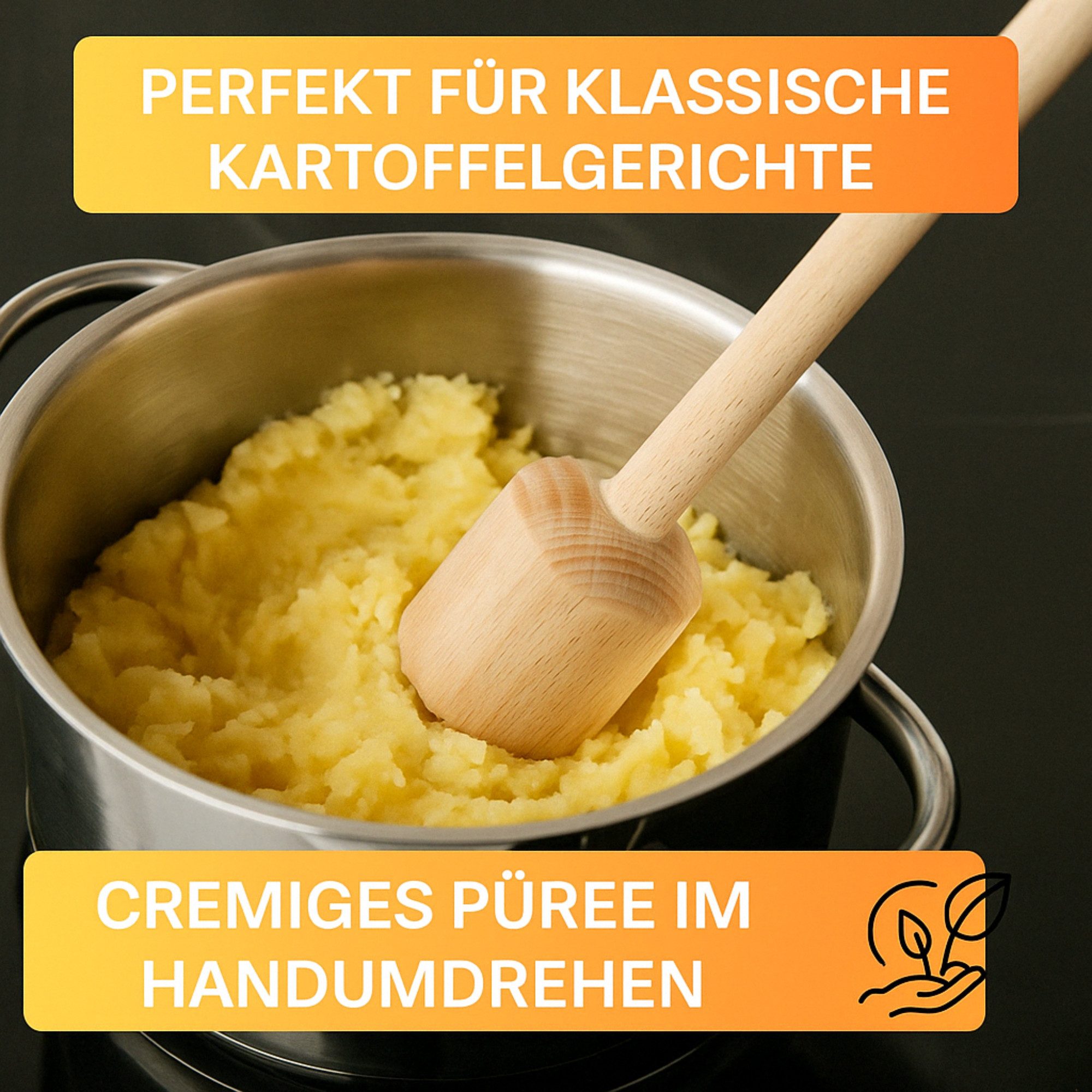 Thiru Kartoffelstampfer - Krautstampfer - Buchenholz - Perfekt für Püree, Buchenholz