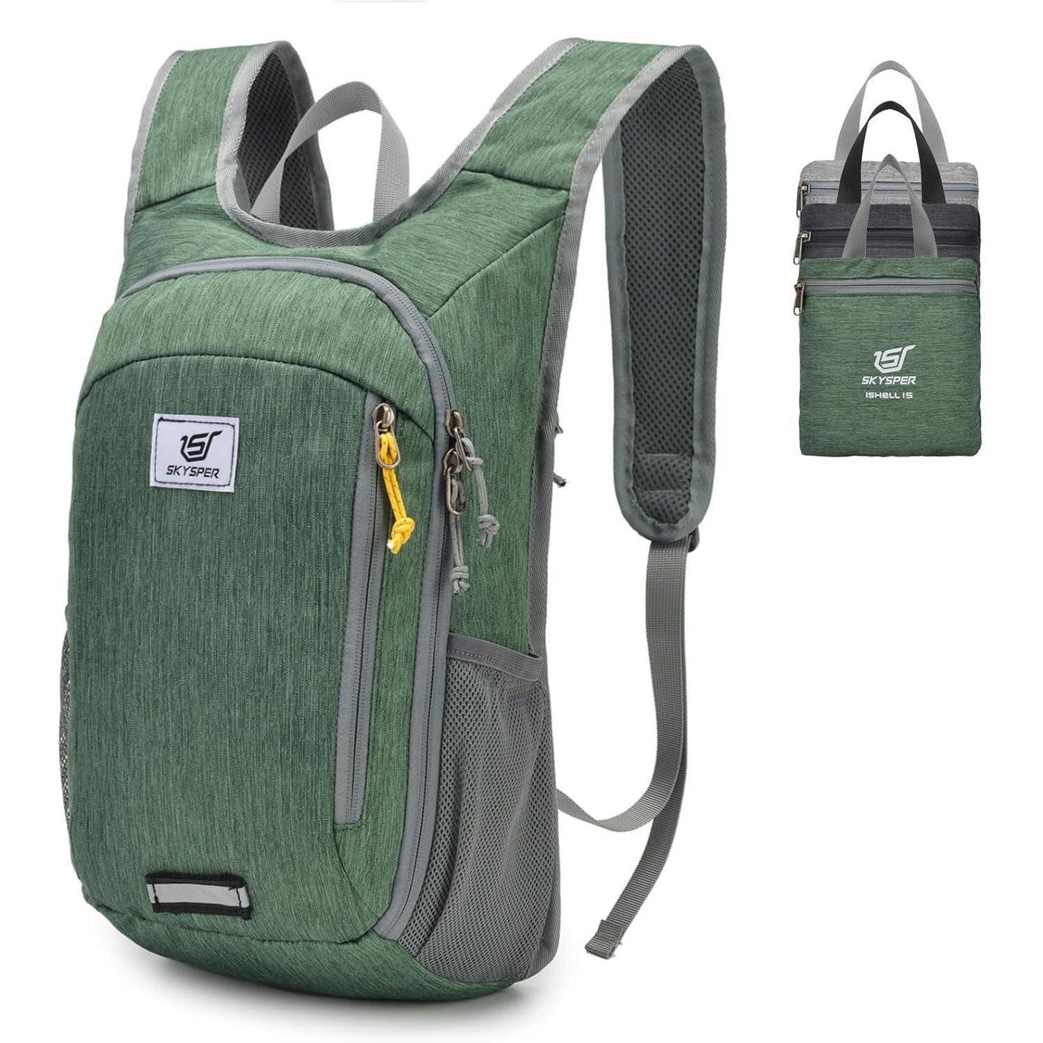 Tagesrucksack Rucksack 10L 15L faltbar ultraleicht wasserfest Daypack 20 Lang Grün
