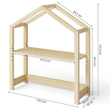 Bellabino Kinderschreibtisch Holme (Schreibtisch in Hausoptik), 4-fach höhenverstellbar, aus Kiefer Massivholz, natur lackiert