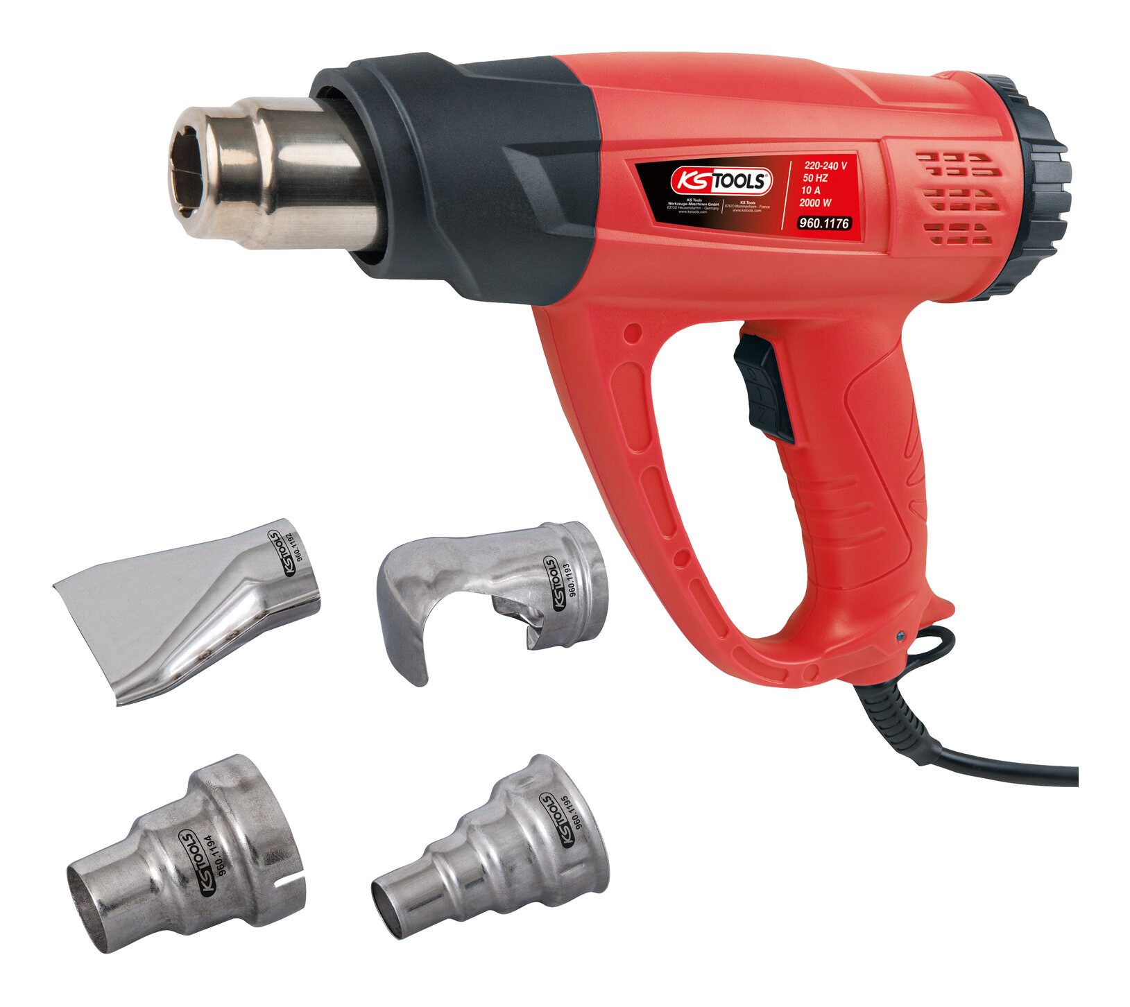 KS Tools Heißluftgebläse, 2000 in W, (5-tlg), Heißluftgebläsepistolen-Satz, Digital, 5-teilig