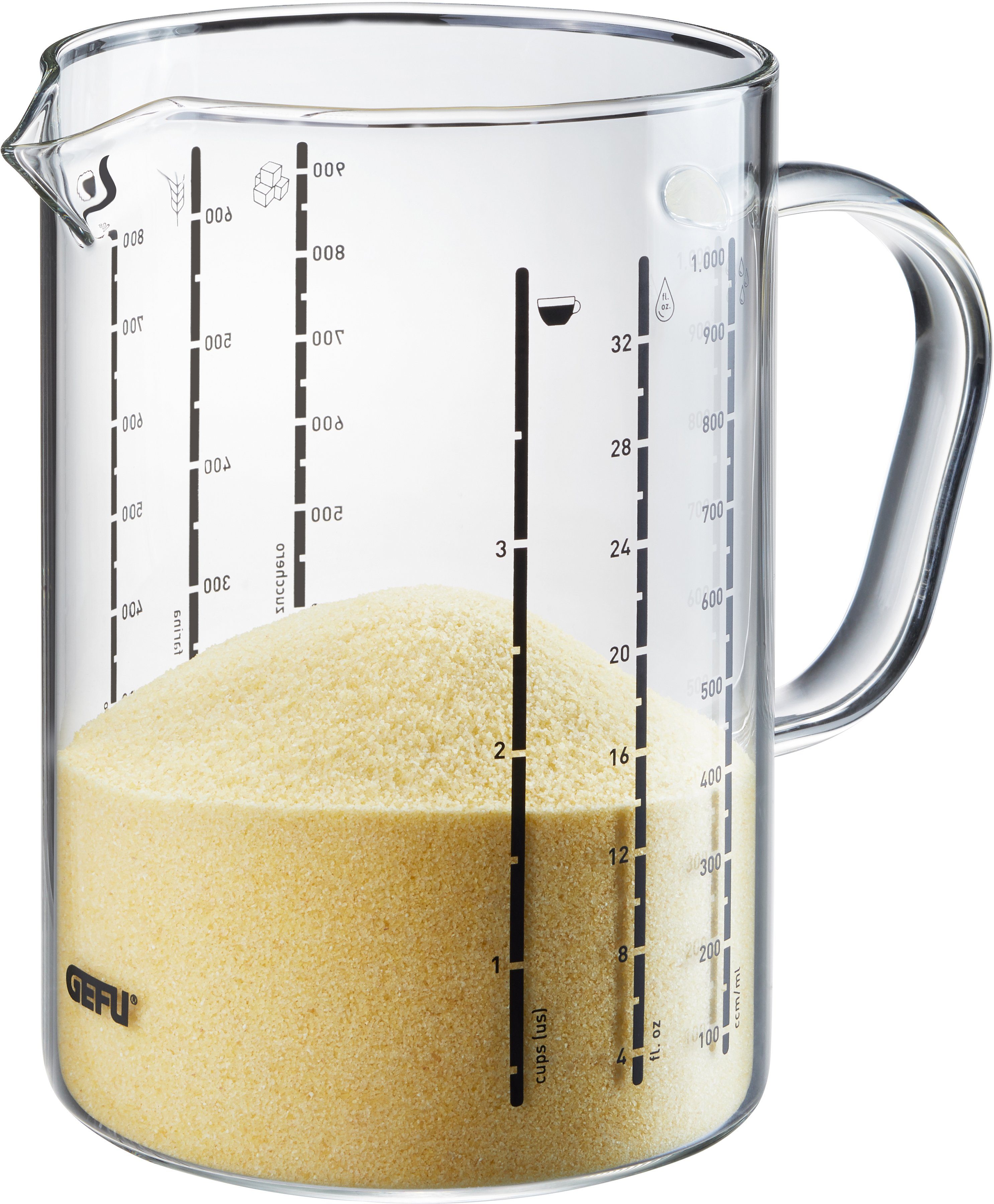 Ausgießnase, ml 1000 / Skalierung ml, 1 Mehl / METI, / cups / Glas, / Messbecher Zucker Liter, GEFU / (US) fl. für: ccm oz Reis