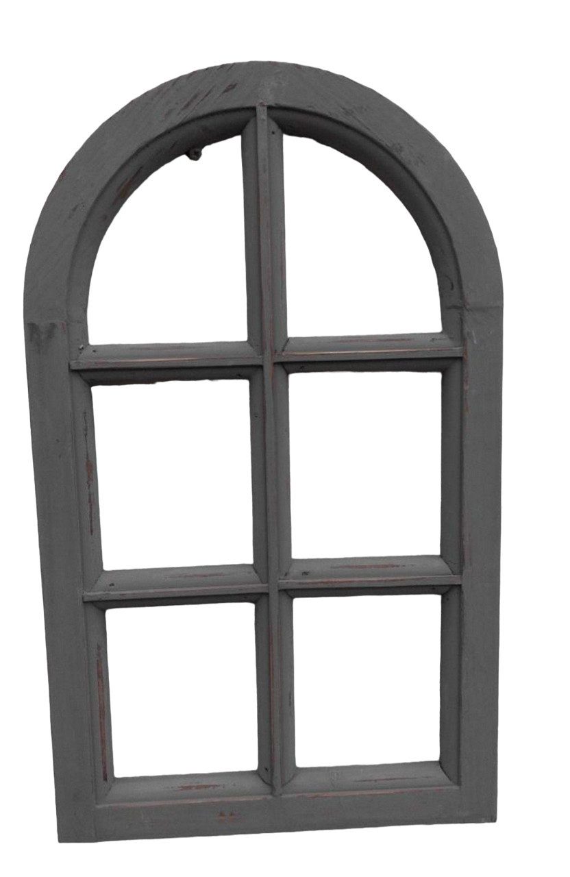 Wanddekoobjekt Dekofenster Sprossenfenster Dekorahmen halbrund Holz grau-shabby 49 cm