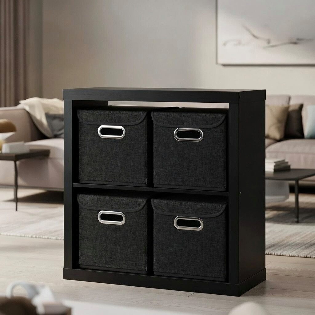 StickandShine Faltbox 5er Set mit Deckel 25x25 cm – Hellgrau, Schwarz, Weiß, Türkis, Creme