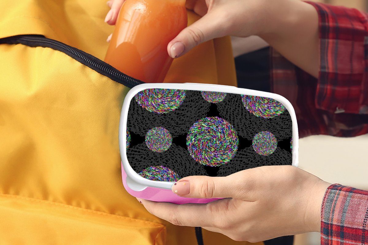 MuchoWow Lunchbox Snackbox, Regenbogen Mädchen, Muster, rosa Kunststoff Kunststoff, Kinder, Brotbox Brotdose - Erwachsene, Design (2-tlg), - für - Kreis
