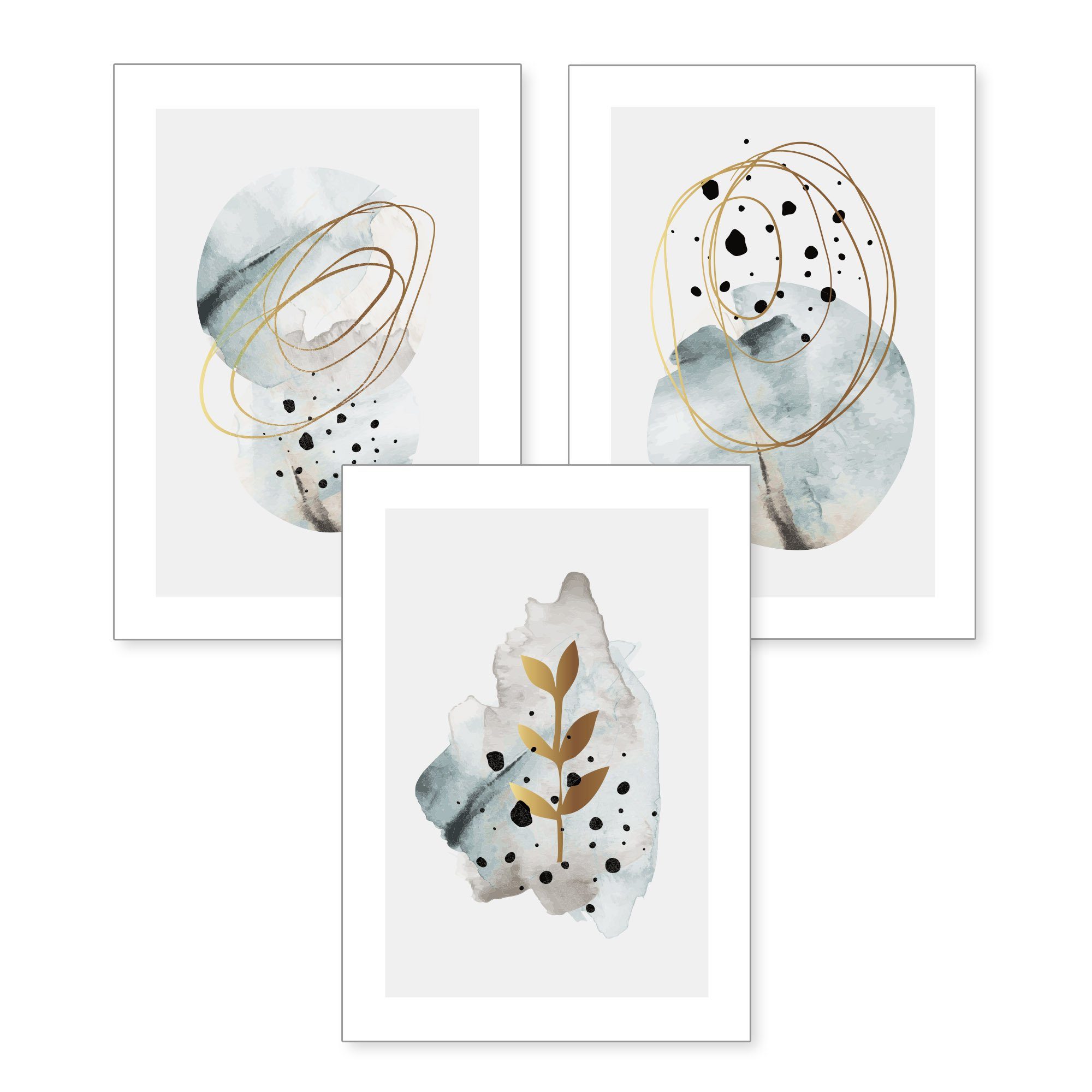 Kreative Feder Poster Abstrakt Blau, Abstrakt (Set, 3 St), 3-teiliges Poster-Set, Wandbild, optional mit Rahmen, DIN A4 oder A3