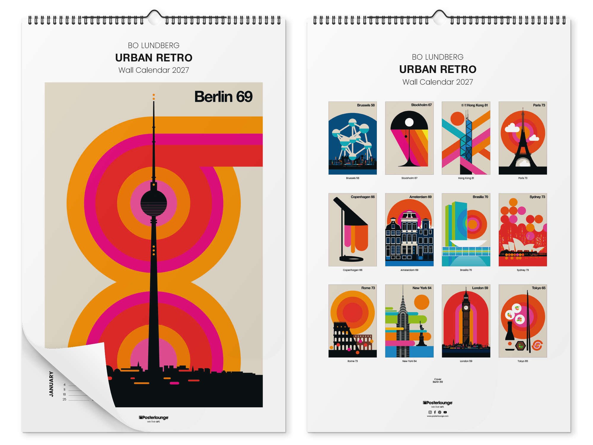 Posterlounge Kunstkalender Bo Lundberg Kalender - Urban Retro 2027, erhältlich als Wandkalender 2026 in verschiedenen Größen
