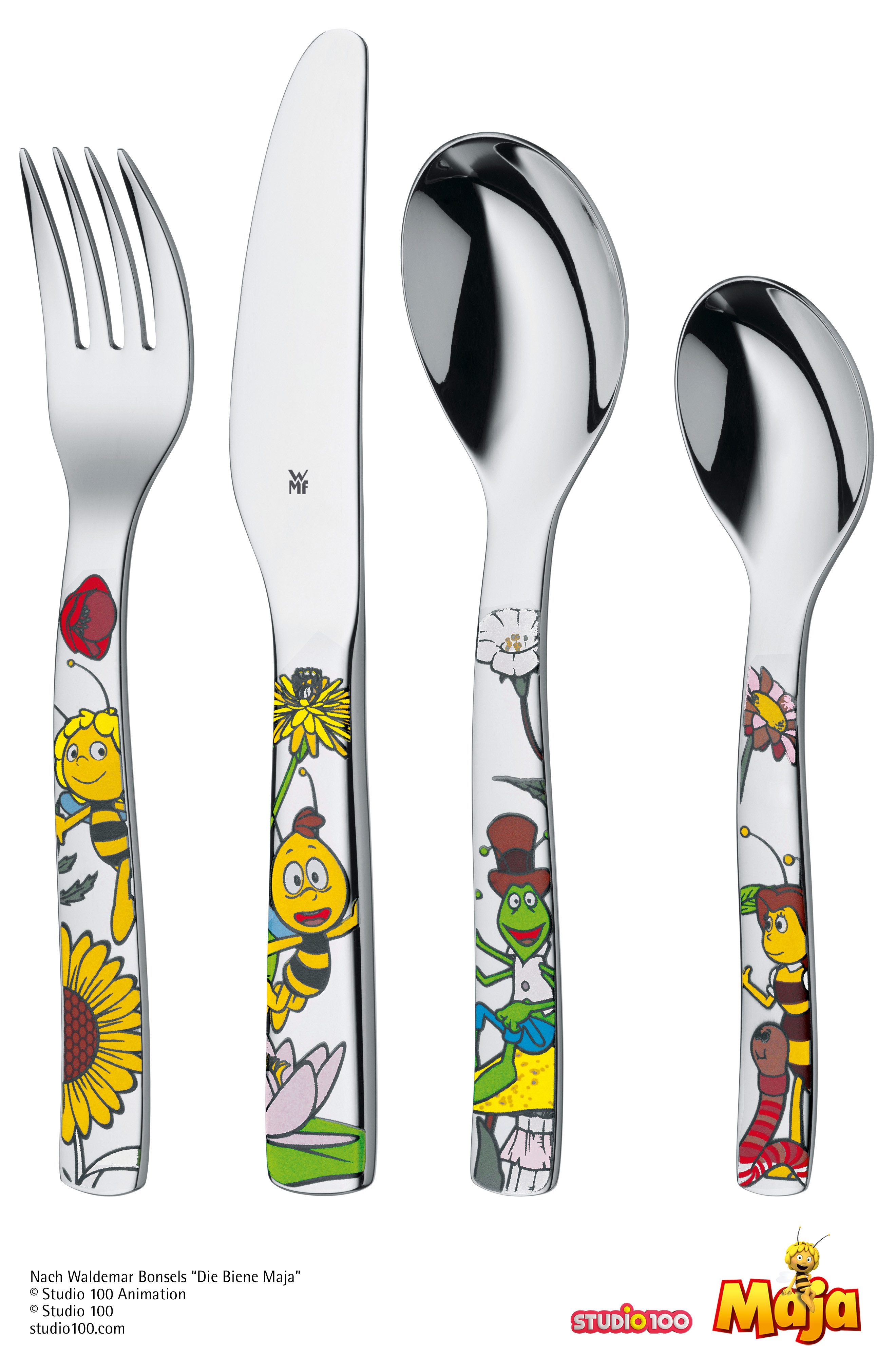 WMF Kinderbesteck Die Biene Maja (4-tlg), 1 Personen, Cromargan® Edelstahl Rostfrei 18/10, ab 3 Jahren, hygienisch, säurefest