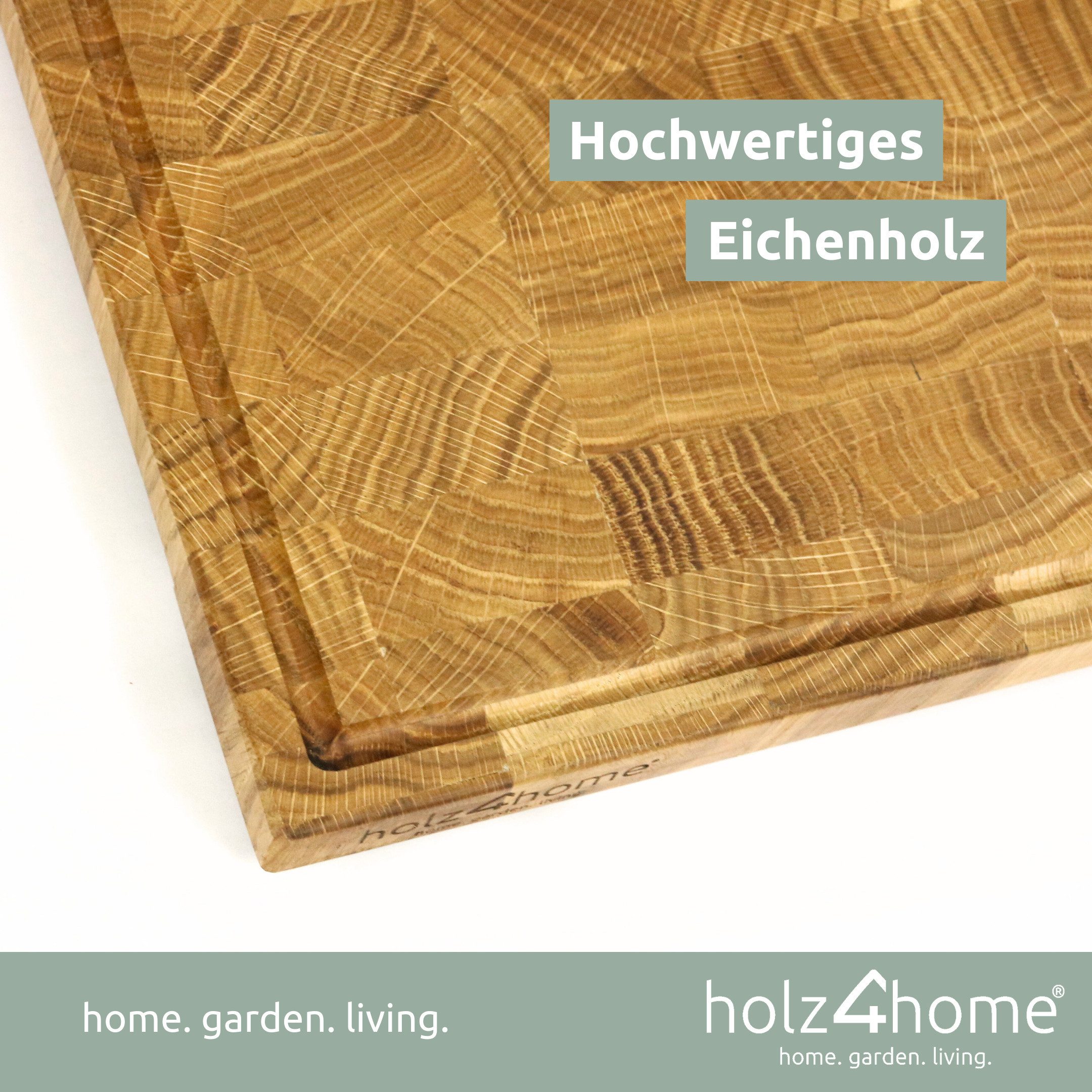 holz4home® Schneidebrett Küchenbrett aus Eichenholz I Hackbrett mit Saftrille in 3 Größen, Stirnholz mit Würfelmuster