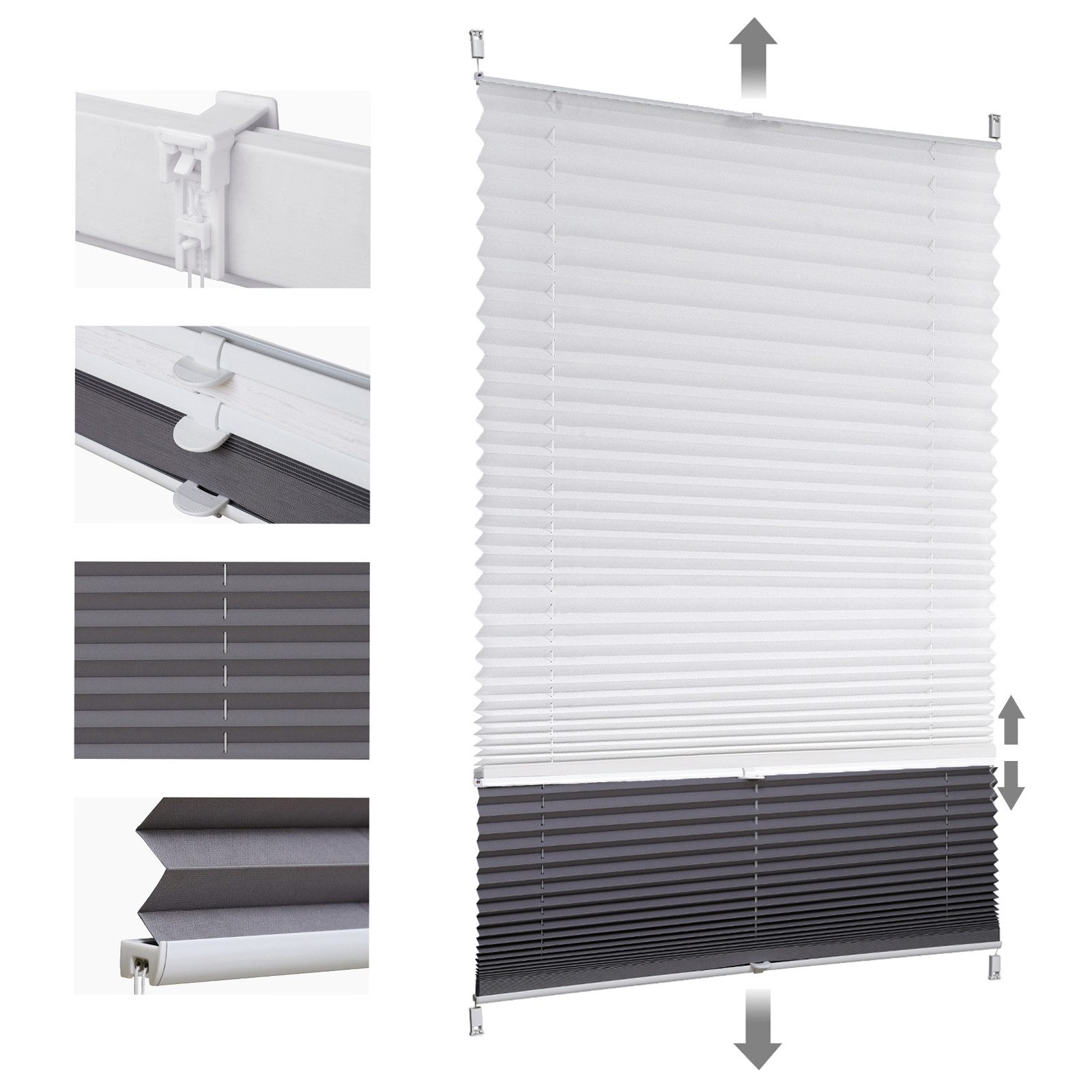Sekey Plissee Day+Night Doppelplissee Verdunkelung ohne Bohren verspannt Lichtschutz, ohne Bohren, Klemmfix, Lichtdurchlässig und 100% verdunkelnd – Verdunkelung frei umschaltbar