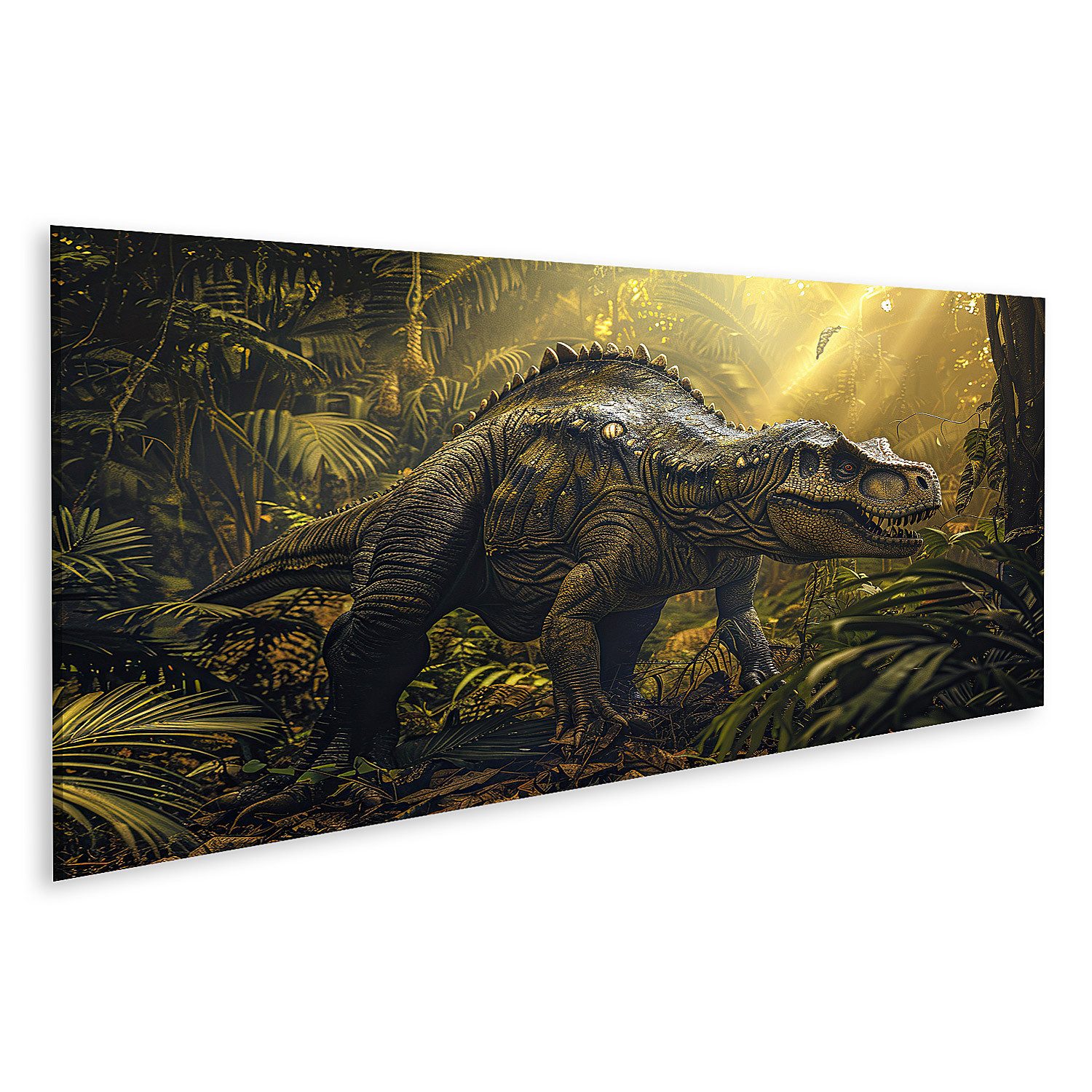 islandburner Leinwandbild Wandbild Dinosaurier im Panorama-Format