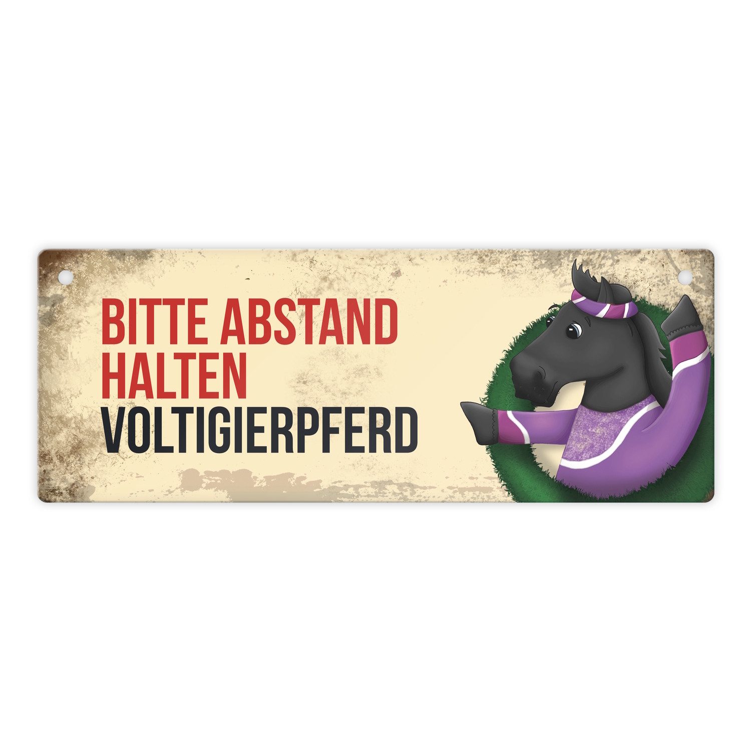 Metallschild Metallschild mit schwarzem Voltigierpferd Motiv und Spruch: Bitte
