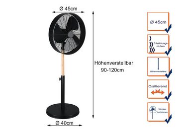 TRIO Leuchten Standventilator, Großer Design Raumlüfter mit Holz leise Windmaschine Zimmerventilator