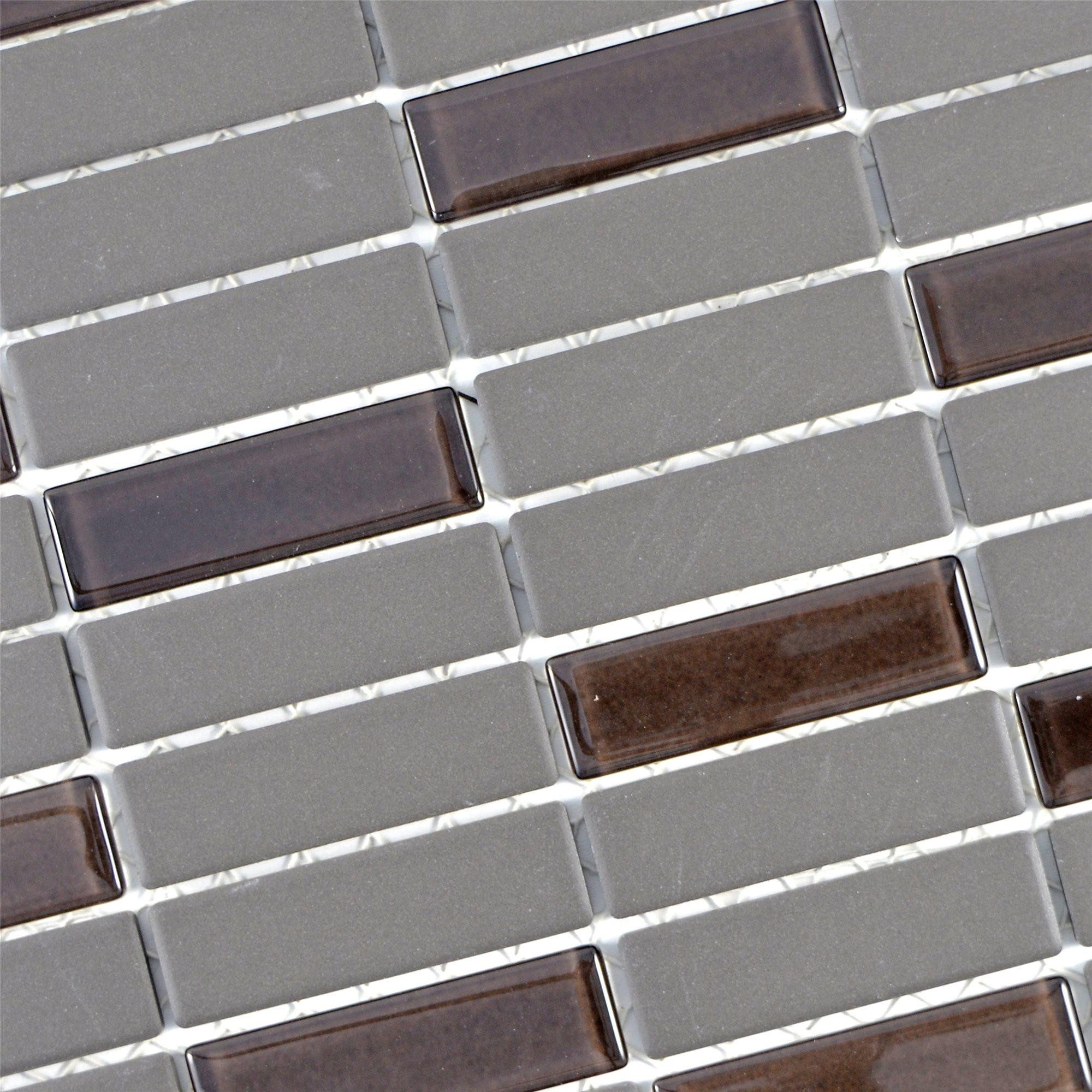 Mosafil Mosaikfliesen Keramik Glas Mosaikfliesen Garden Unglasiert Stäbchen, Glas-Keramik 29.000x29.700, braun-grau, Verlegefertig auf ein Netz geklebt - Frostsicher - Wasserfest