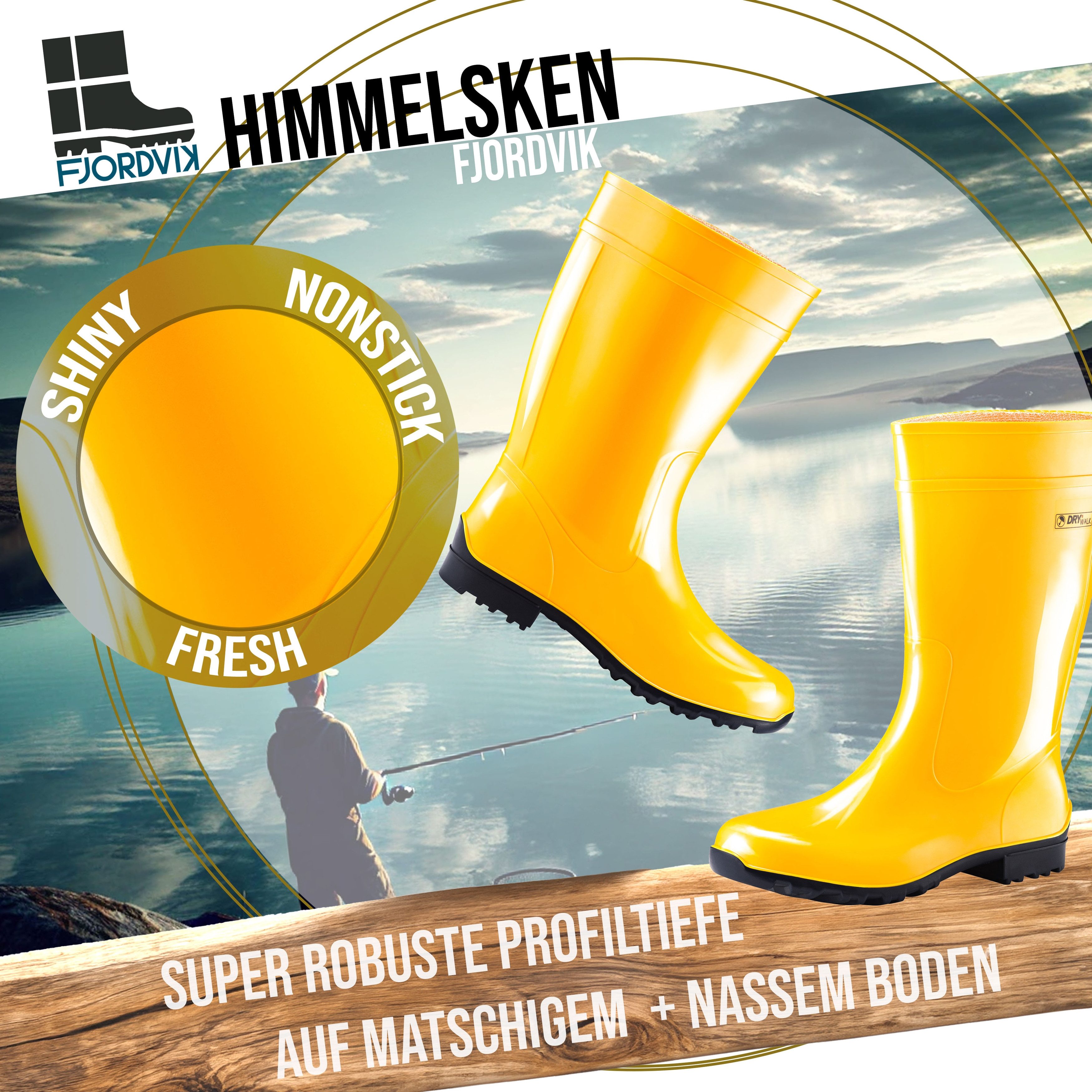 Fjordvik Himmelsken Wetterstiefel Edle Lackoptik 43 Gelb Gummistiefel Perfekt für die Stadt Spaziergänge Gassigehen