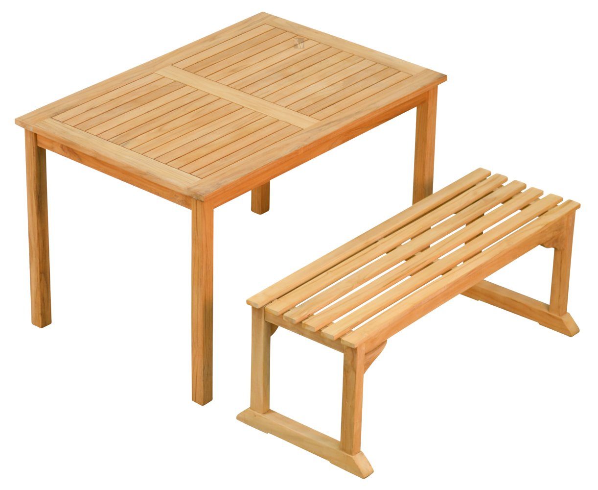 Kai Wiechmann Balkonset Teak Sitzgruppe aus 1 Bank 120 cm ohne Lehnen und 1  Tisch 120 x 80 cm, (2-tlg., 1 Bank, 1 Esstisch), hochwertiges Set aus Teak  Gartenbank und Esstisch