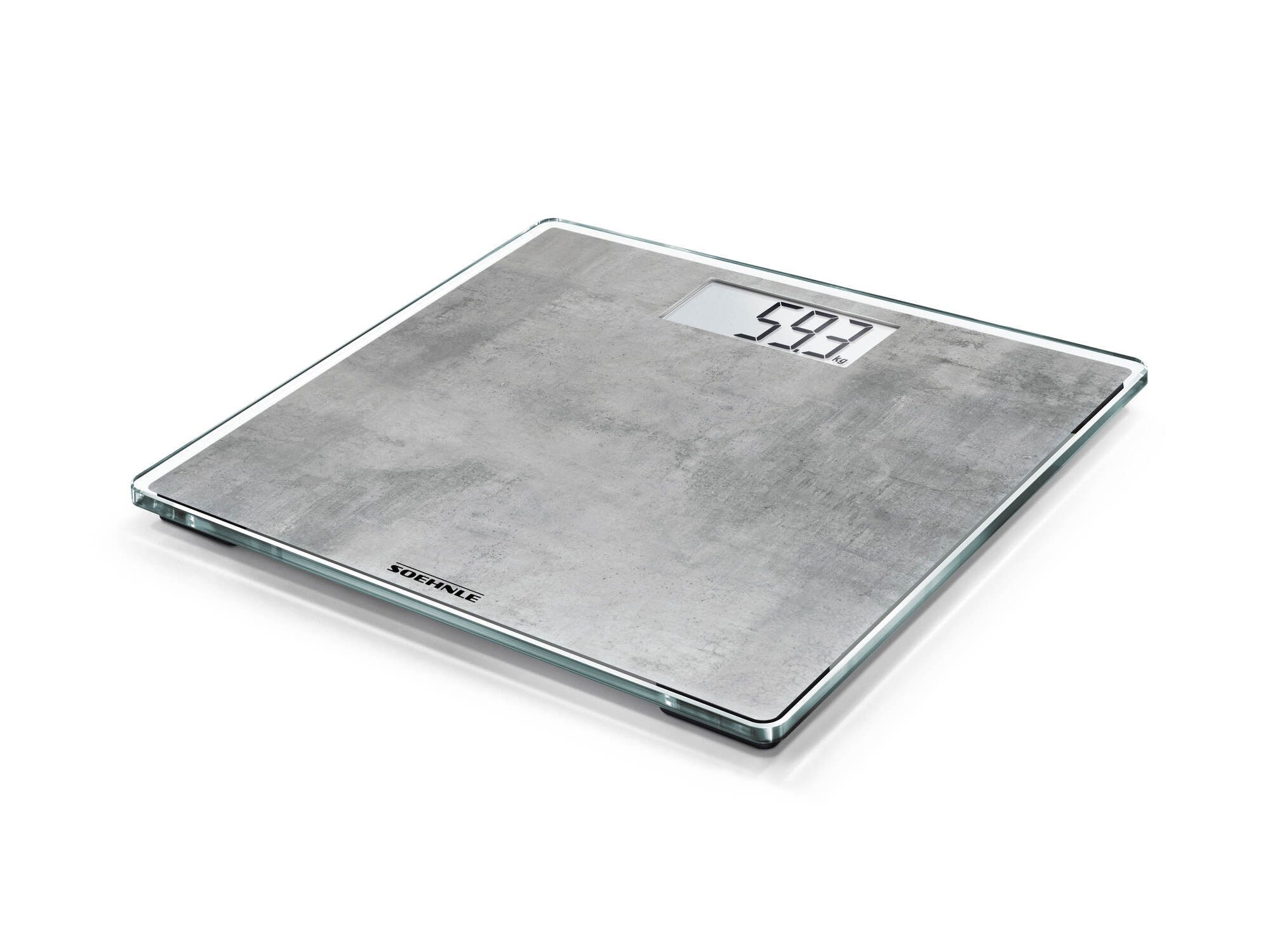 Soehnle Personenwaage Style Sense Compact 300 Concrete, 1-tlg., LCD-Anzeige, flaches Design, bis 180kg, große Trittfläche, kg/lb/st
