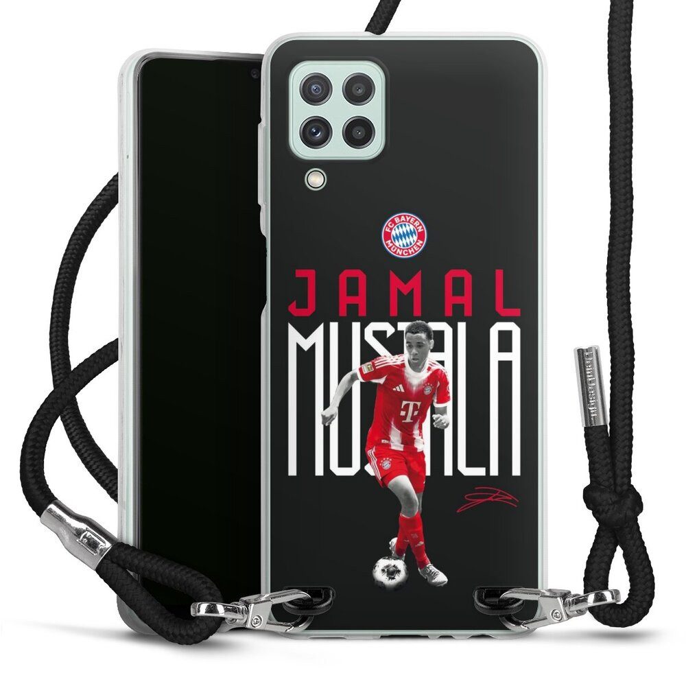 DeinDesign Handyhülle FC Bayern München Jamal Musiala Offizielles Lizenzprodukt, Samsung Galaxy A22 4G Handykette Hülle mit Band Case zum Umhängen