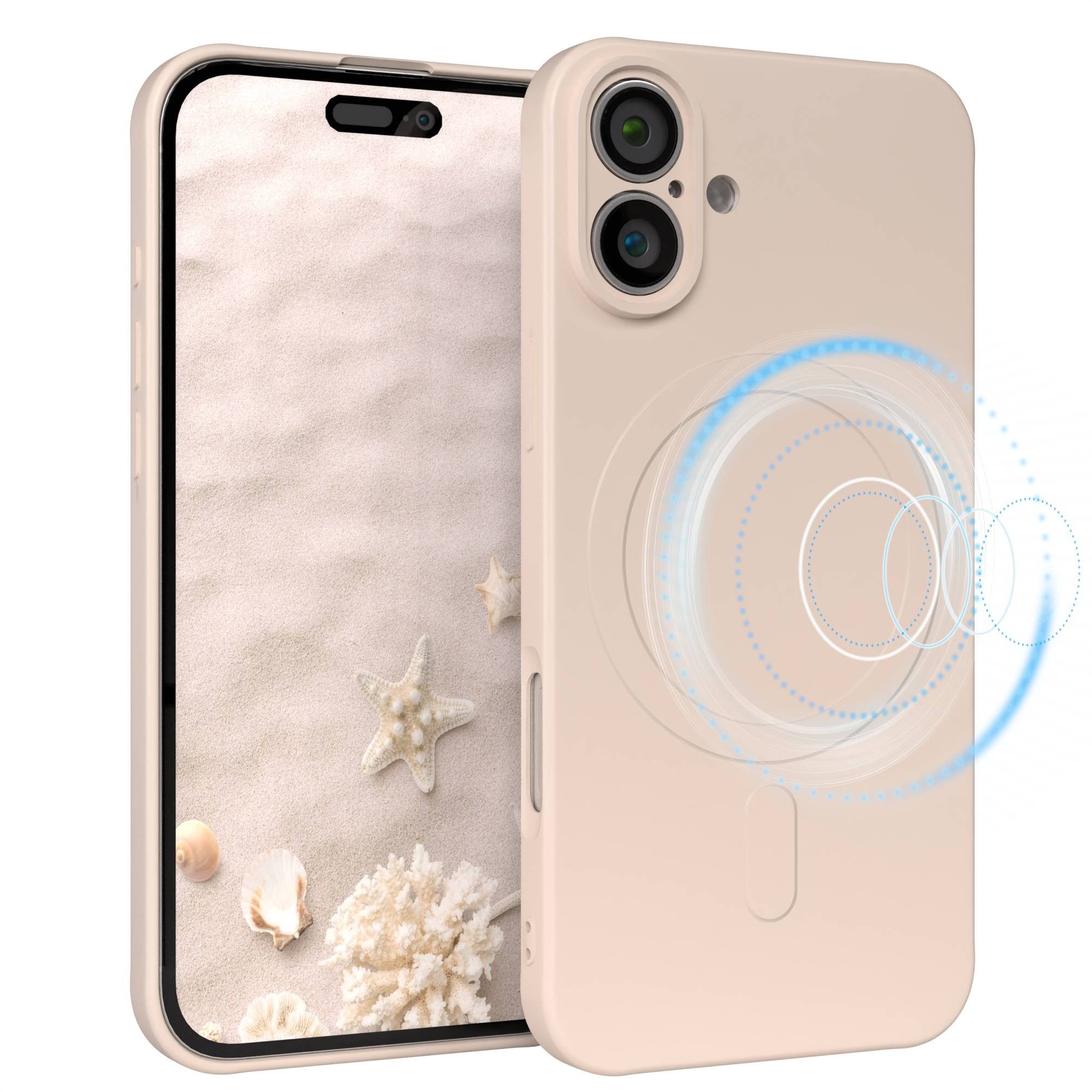 EAZY CASE Handyhülle für Apple iPhone 16 Plus Hülle Silikon 6,7 Zoll, Schutzcase mit MagSafe Slimcover Silikonschutzhülle elastisch Taupe
