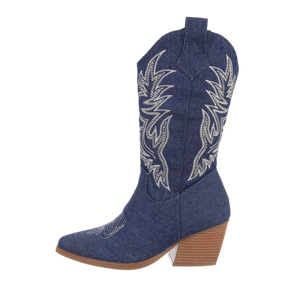 Ital-Design Damen Cowboyboots Western Westernstiefel Blockabsatz Western- & Bikerstiefel in Dunkelblau