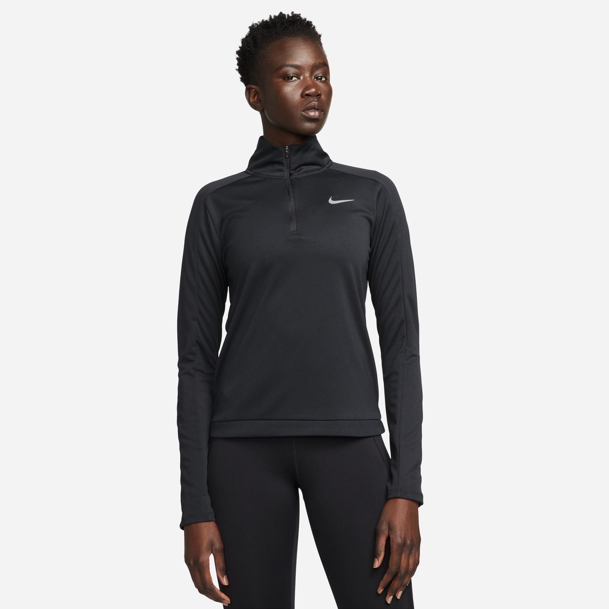 SILV DRI-FIT BLACK/REFLECTIVE 1/-ZIP PACER PULLOVER Nike Laufshirt WOMEN'S