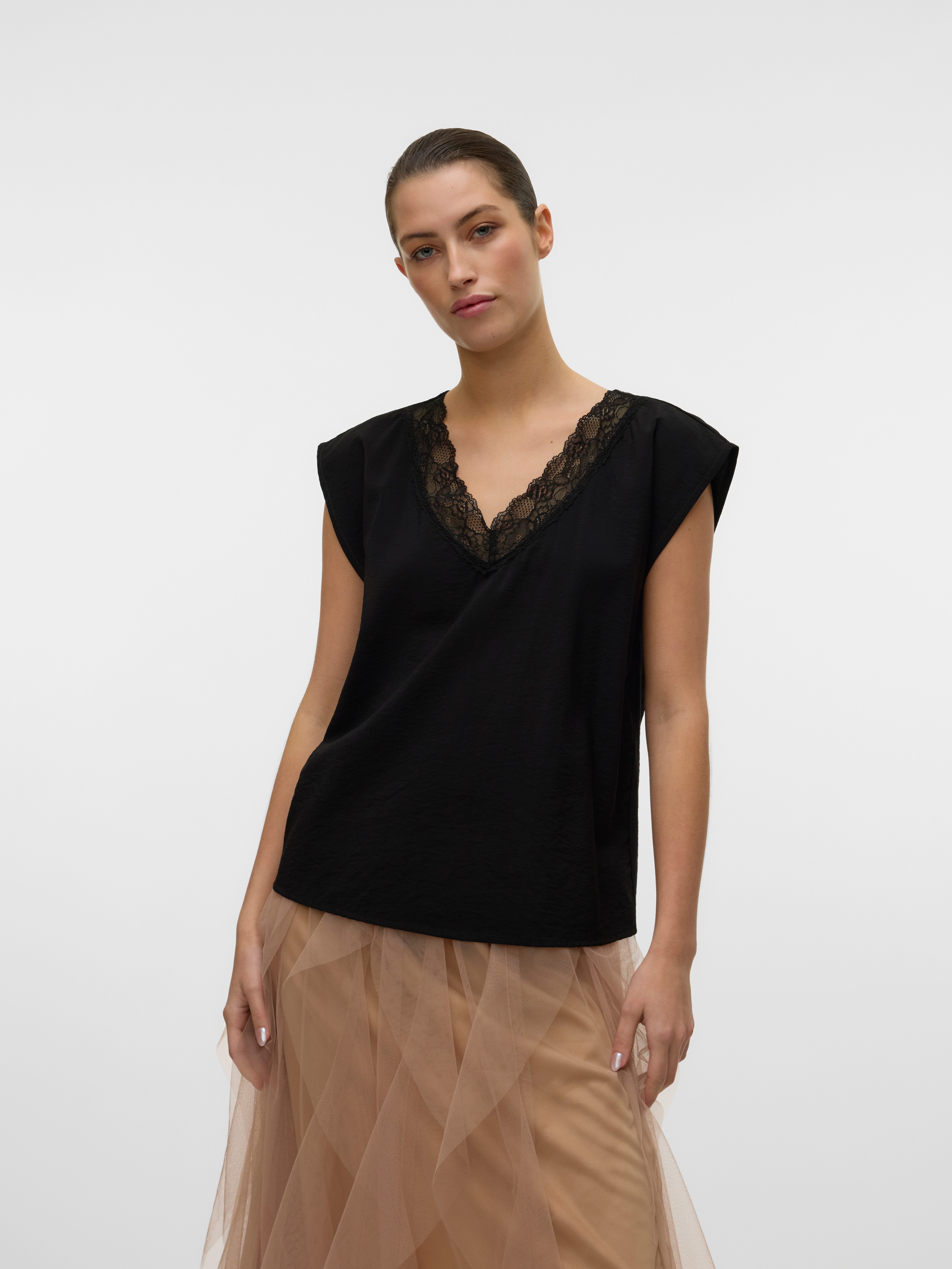 Spitzentop VMSAFA SL V-NECK LACE TOP WVN GA NOOS