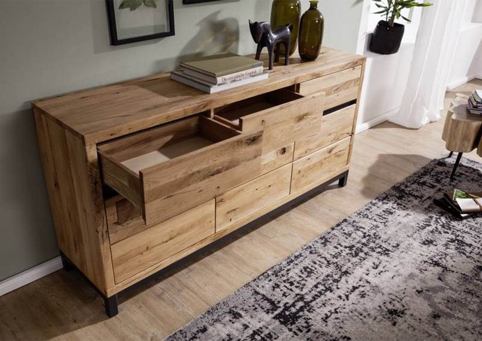Massivmoebel24 Sideboard VILLANDERS (Massivholz), Sideboard Wildeiche 175x45x85 natur geölt VILLANDERS #108
