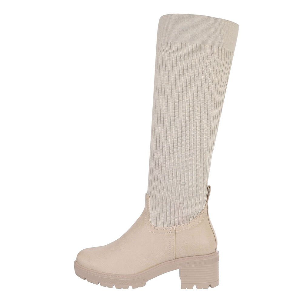 Plateaustiefel Ital-Design Blockabsatz Beige Plateaustiefel in Damen Freizeit