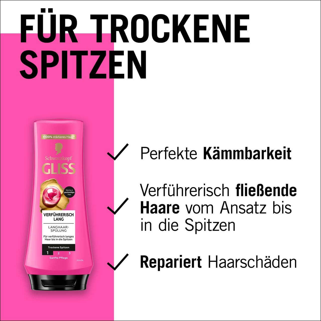 Gliss Haarshampoo Verführerisch Lang 250ml & Haar-Spülung 200ml, 2-tlg., schützt & stärkt, repariert langes Haar, Kämmbarkeit