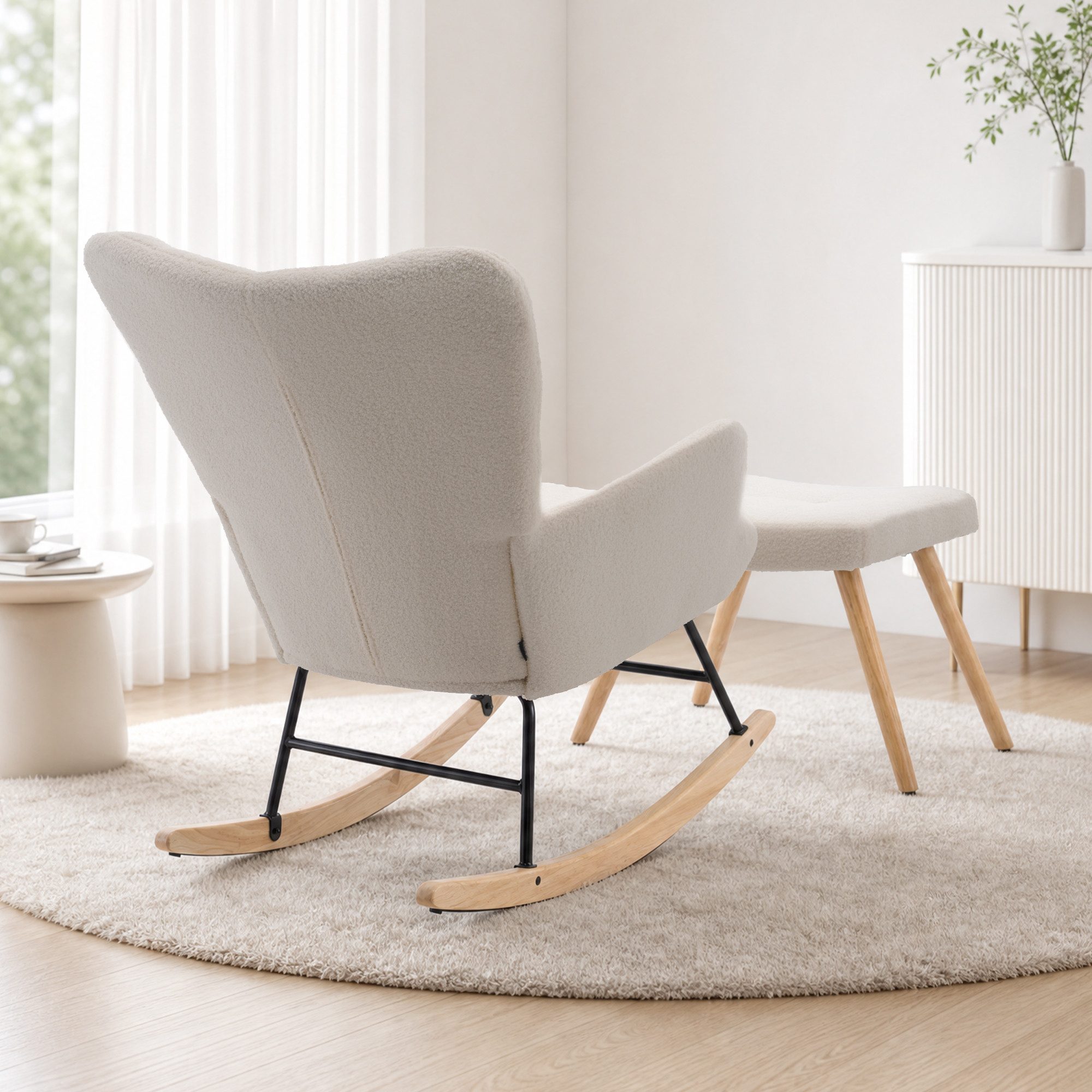 STILVORA Schaukelstuhl Schaukelsessel wohnzimmer Relaxsessel mit Fußstütze,beige (Sherpa-Fleece & hoher Rückenlehne), für Wohnzimmer, Schlafzimmer, Leseecke und Ruhebereiche
