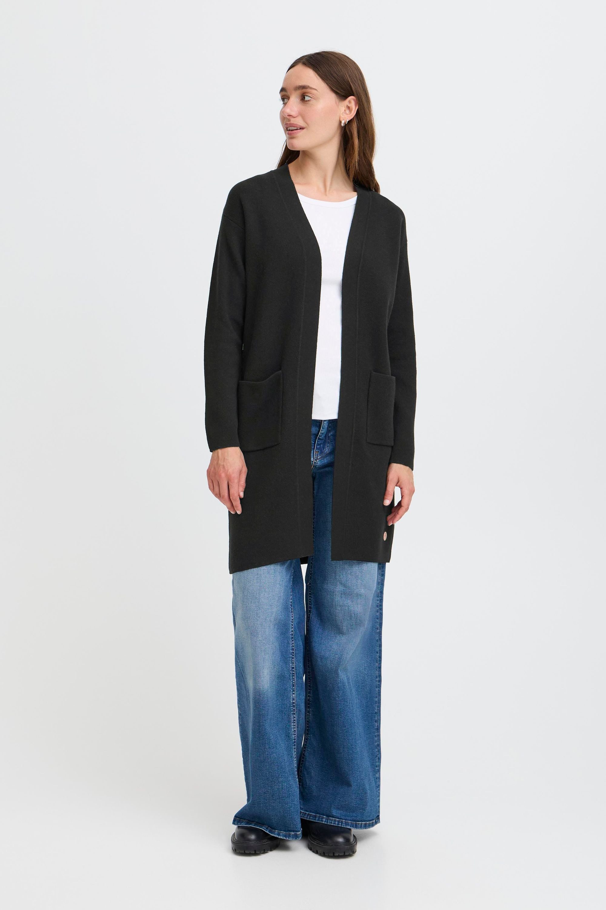 OXMO Strickjacke OXFina Langer Feinstrick-Cardigan mit Taschen