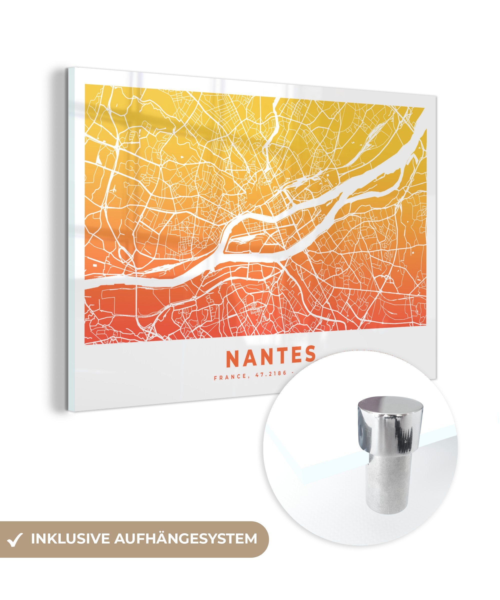 Nantes & Acrylglasbilder Wohnzimmer Schlafzimmer St), - (1 MuchoWow Frankreich Stadtplan, Acrylglasbild -