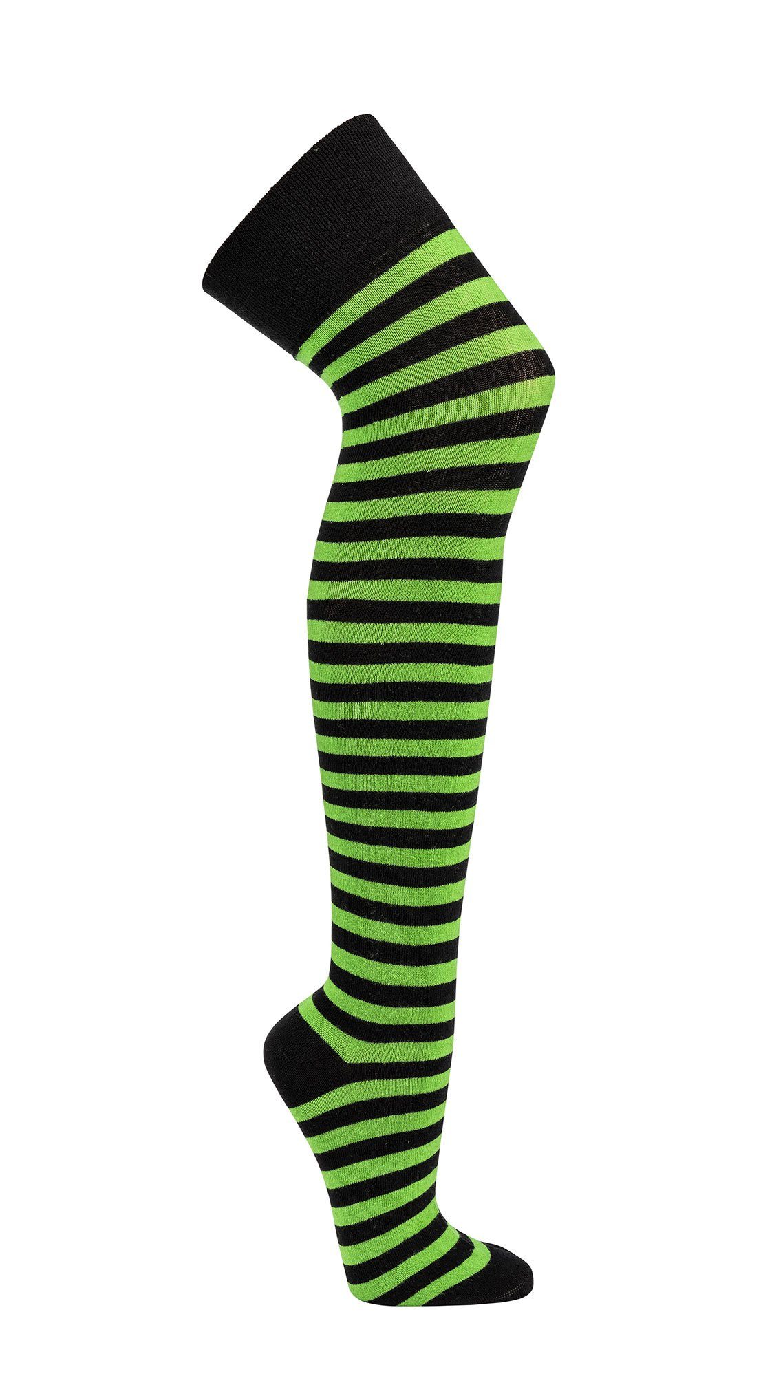 TippTexx 24 Overknees 1 Paar Overknees Überkniestrümpfe uni / geringelt für alle Damengrößen Schwarz-grün geringelt | Beinstulpen