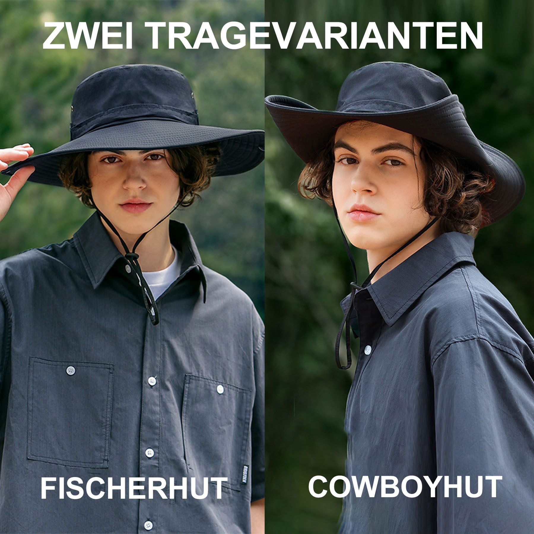 Mutig Sonnenhut Sonnenhüte Unisex, 2-in-1-Anglerhut,UPF 50, breiter Rand,Wasserfest (Großer Sonnenhut für Unisex,schnell trocknend, Outdoor-Fischerhut mit aufkl – Bild 5 von 5